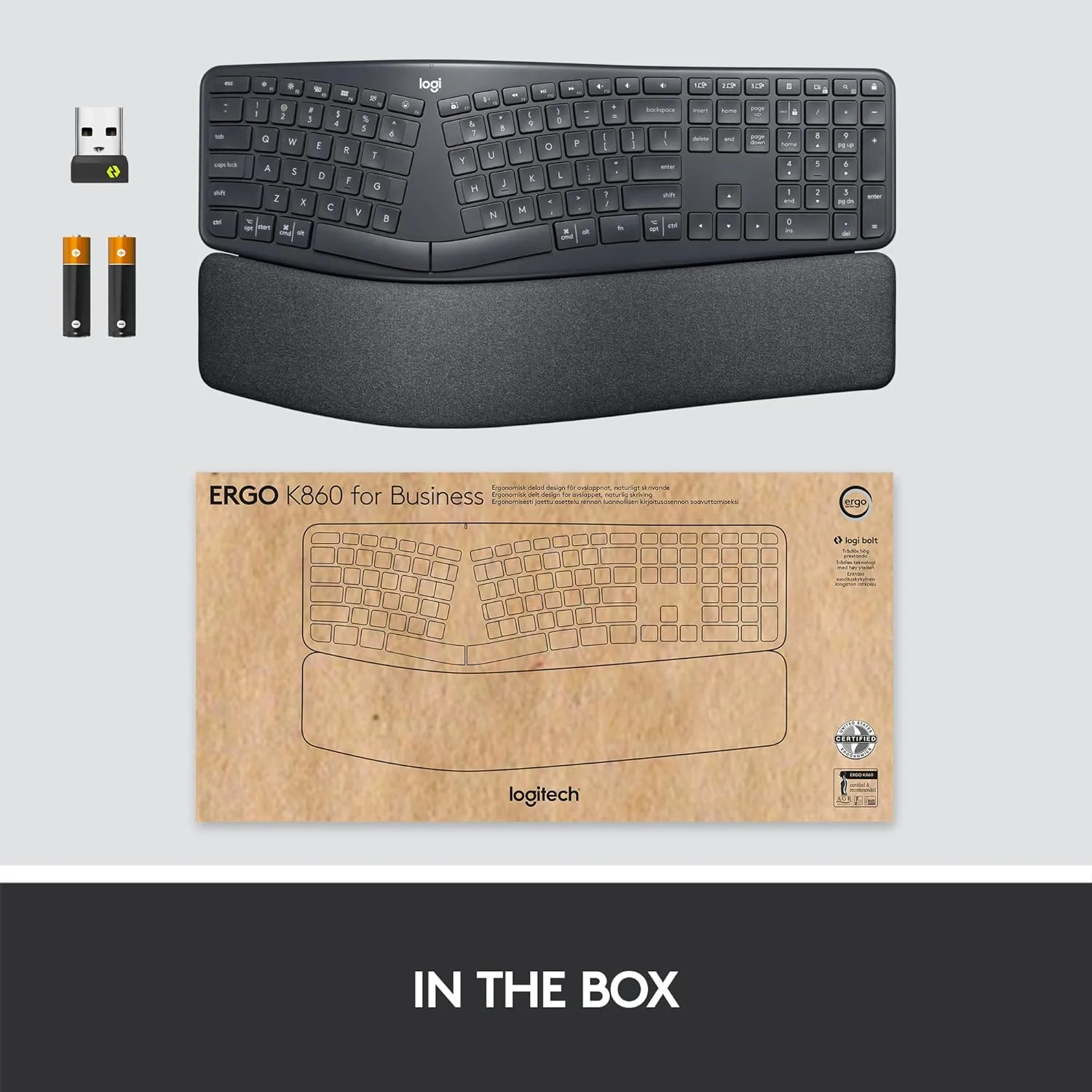 Logitech Ergo K860 Split Wireless Keyboard for Business - Ergonomic Design, Secured Logi Bolt Technology, Bluetooth