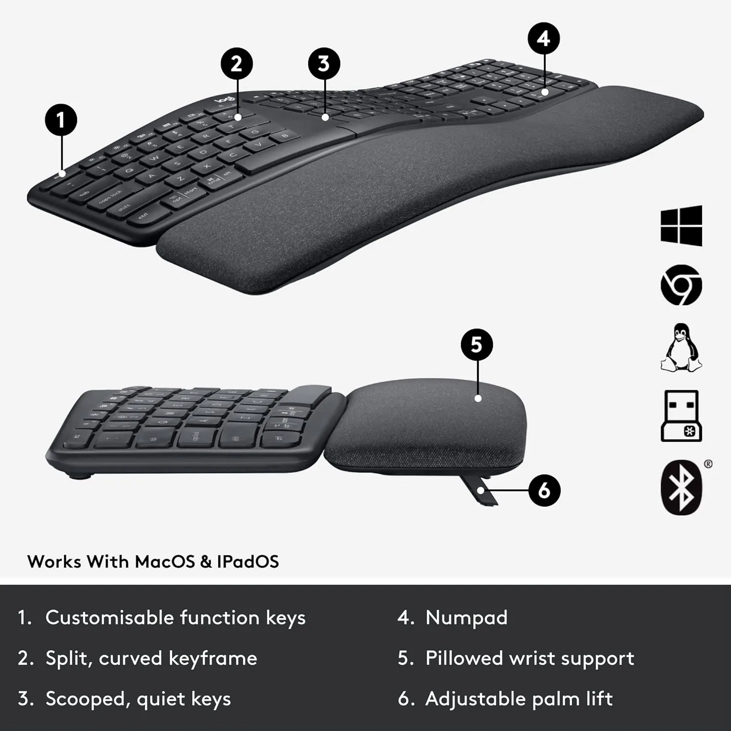 Logitech Ergo K860 Split Wireless Keyboard for Business - Ergonomic Design, Secured Logi Bolt Technology, Bluetooth