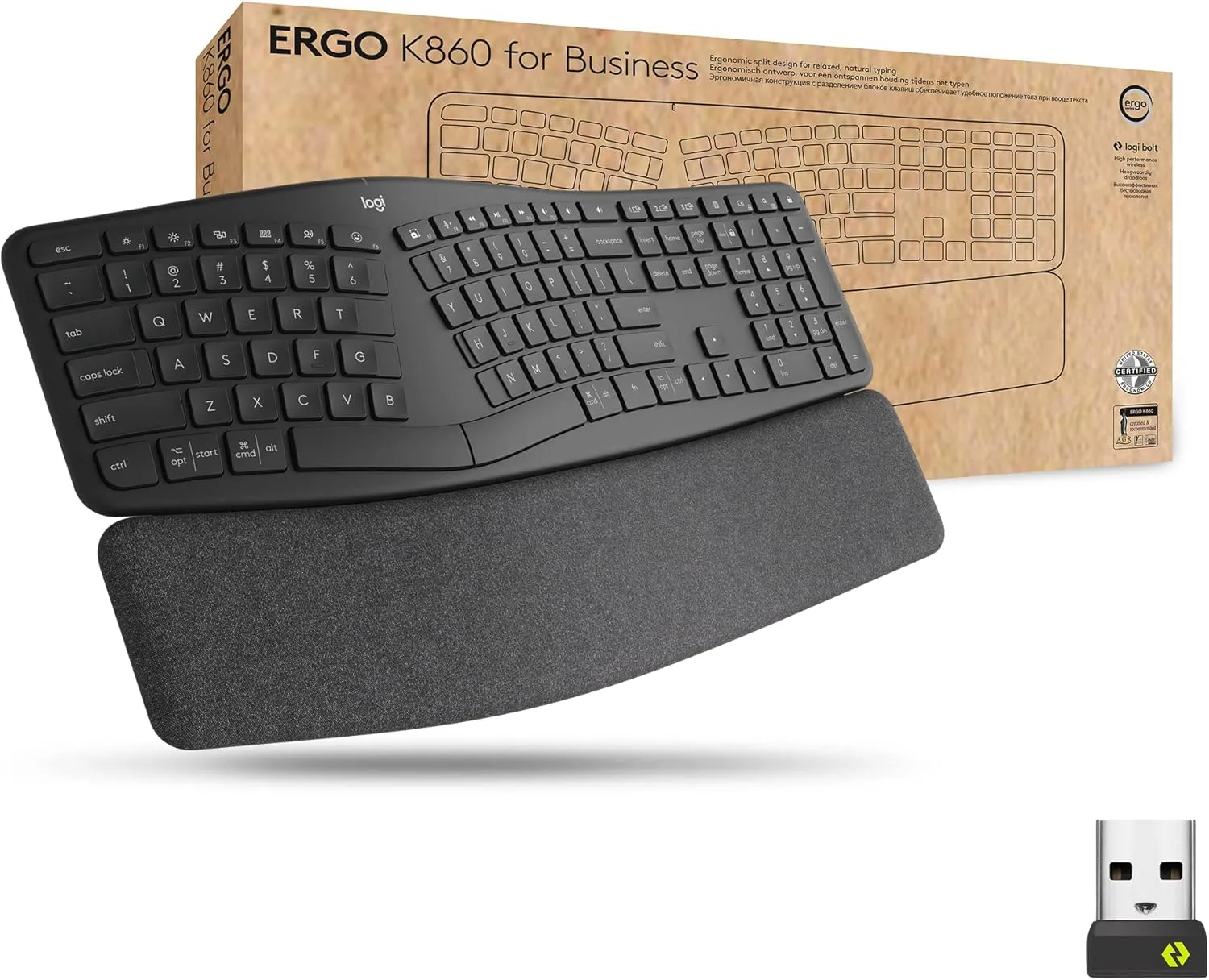 Logitech Ergo K860 Split Wireless Keyboard for Business - Ergonomic Design, Secured Logi Bolt Technology, Bluetooth