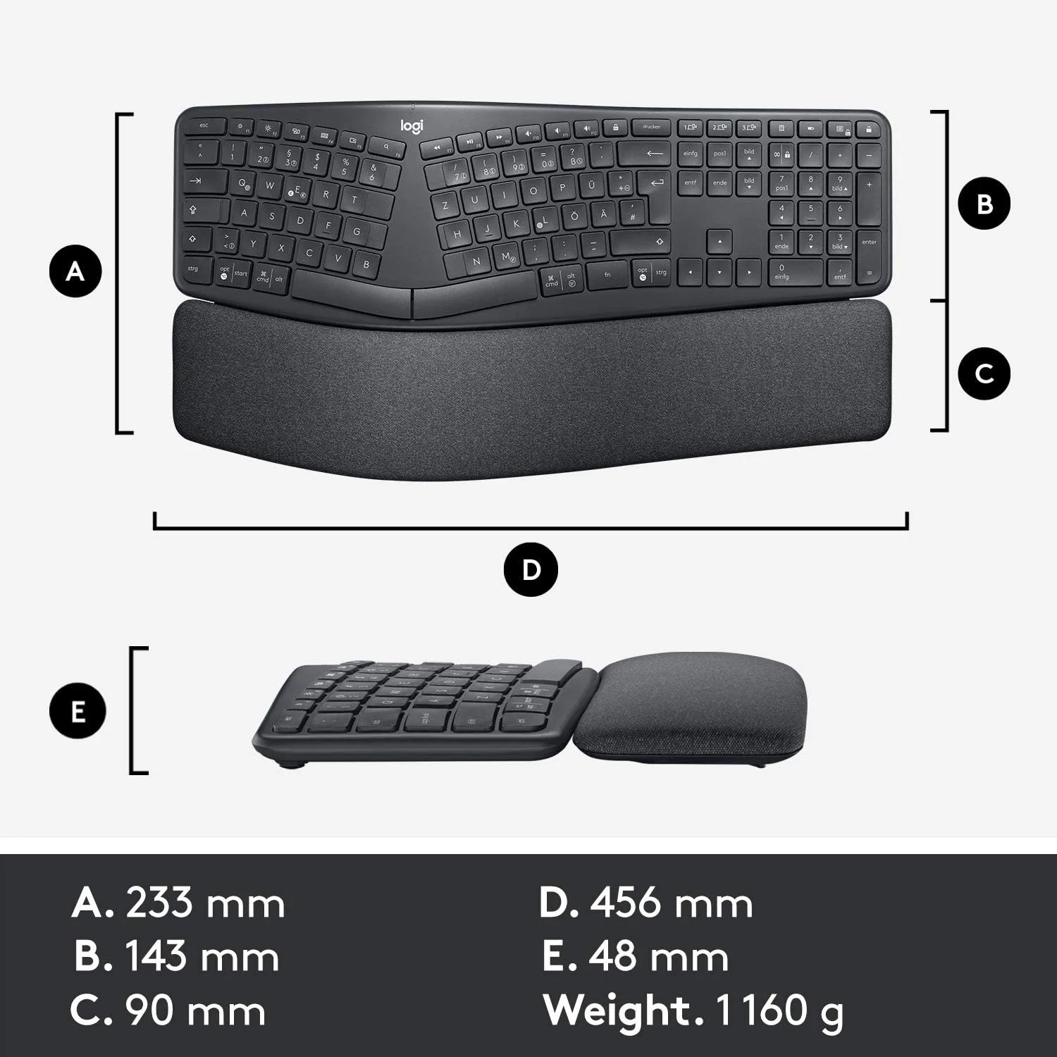 Logitech Ergo K860 Split Wireless Keyboard for Business - Ergonomic Design, Secured Logi Bolt Technology, Bluetooth