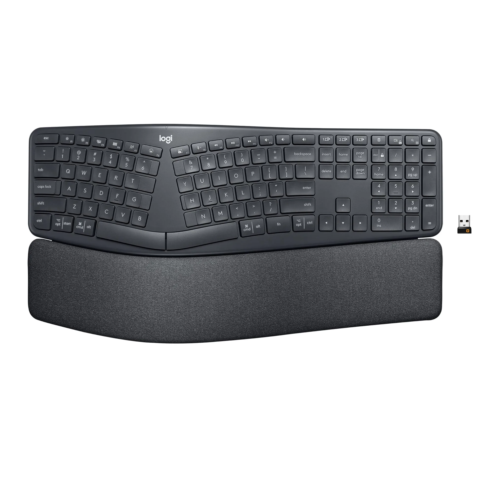 Logitech ERGO K860 Wireless Ergonomic Split Keyboard with Wrist Rest, Graphite