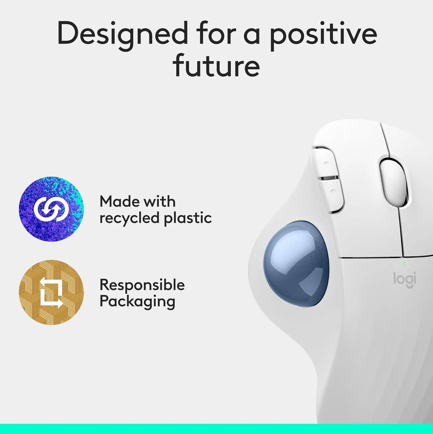Logitech Ergo M575S Wireless Trackball Mouse, Wireless Ergonomic Mouse with Bluetooth and Encrypted Dongle, Comfortable Thumb Control, Precise and Smooth Tracking, for PC/Mac - Off-White Blue Ball