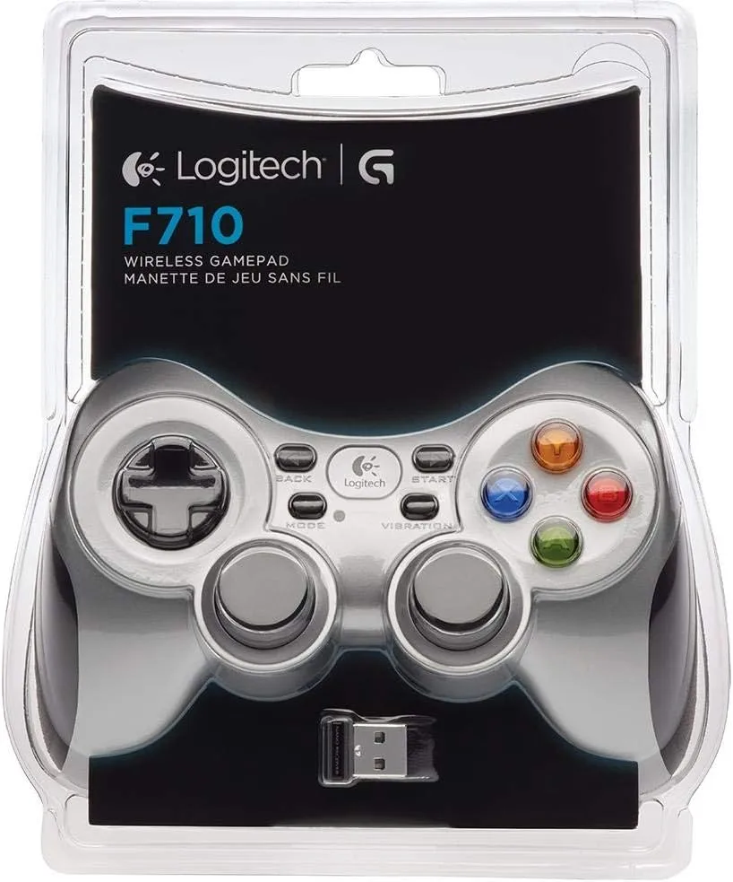 Logitech F710 Wireless Gamepad Controller, 2.4 GHz USB, Dual Vibration, Silver/Black