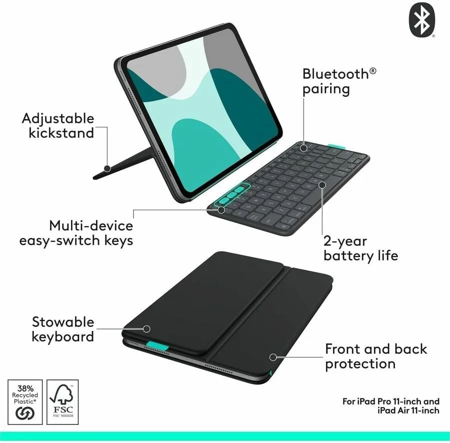 Logitech Flip Folio Keyboard Case for iPad Pro & Air 11-inch - Graphite