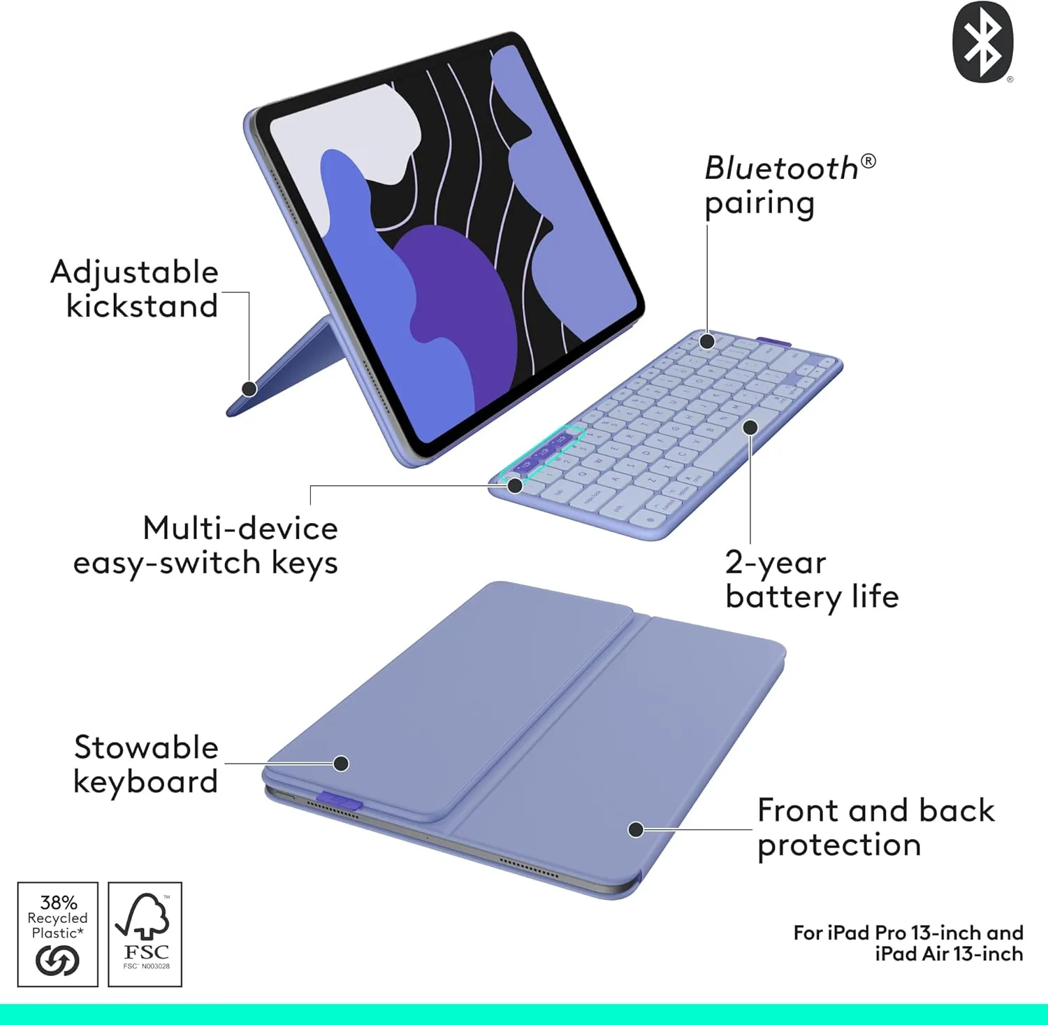 Logitech Flip Folio Keyboard Case for iPad Pro & iPad Air 13-inch - Lilac