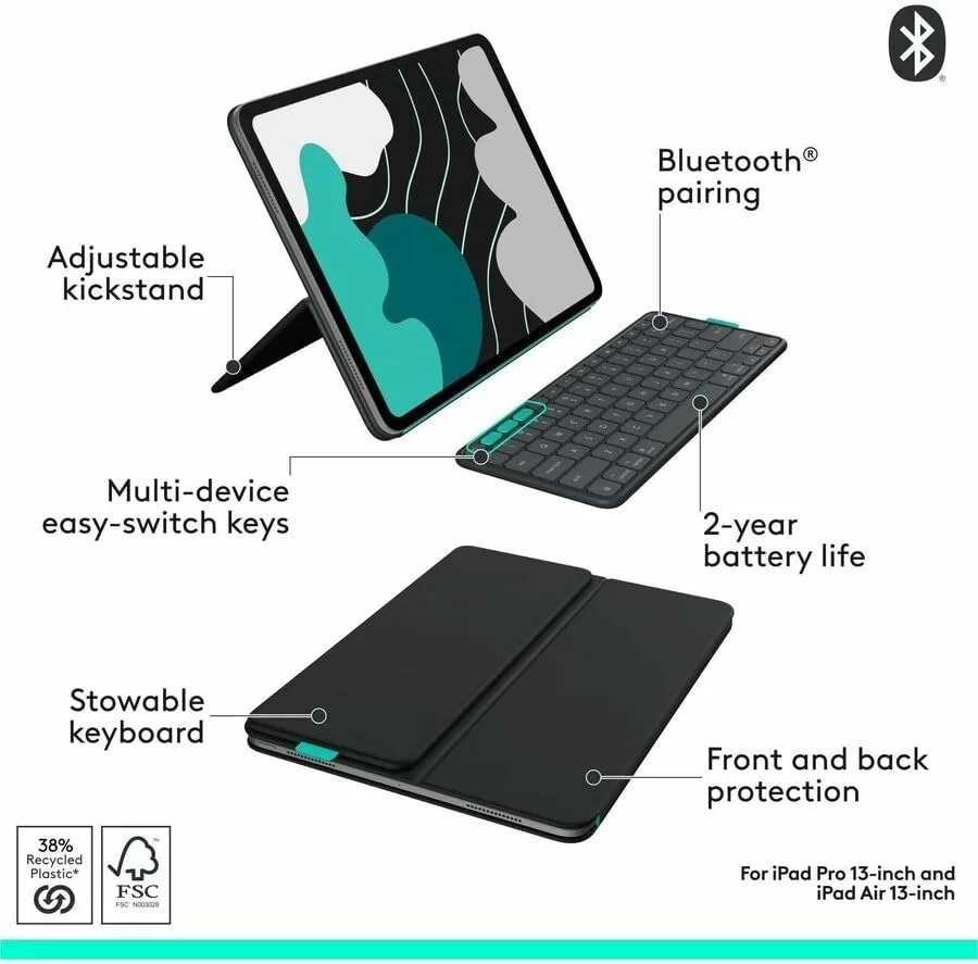 Logitech Flip Folio, Keyboard Case for iPad Pro 13-inch (M4 & M5) & iPad Air 13-inch (M2 & M3) (2024, 2025), Graphite