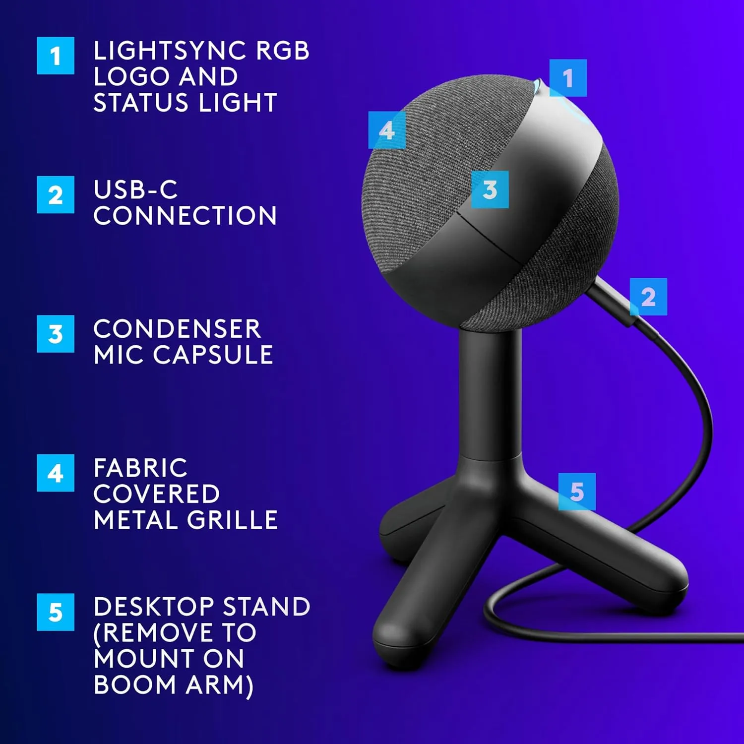 Logitech G Yeti Orb Condenser RGB Gaming Microphone with LIGHTSYNC, USB Mic for Streaming, Cardioid for PC/Mac
