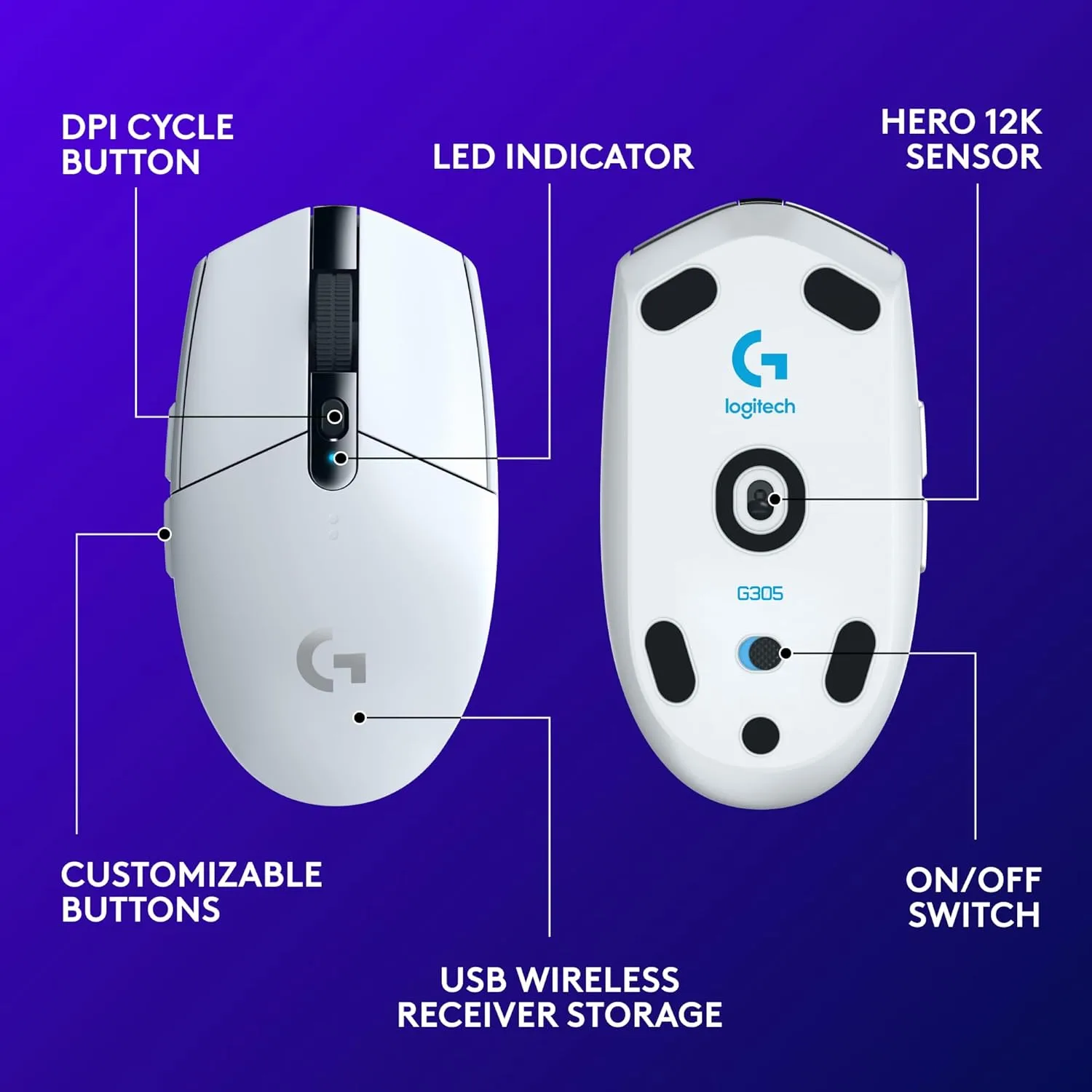 Logitech G305 LIGHTSPEED Wireless Gaming Mouse, HERO 12K Sensor