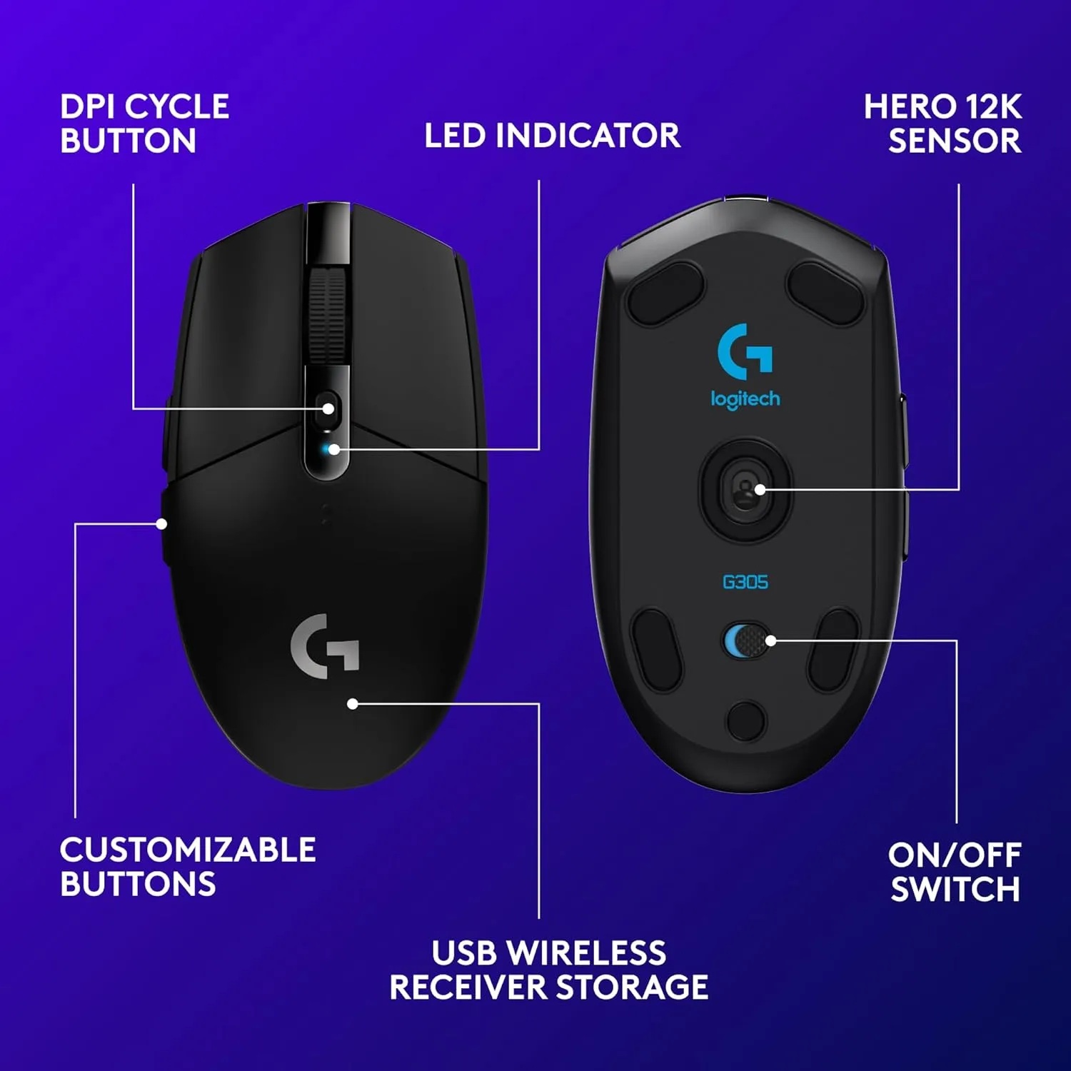 Logitech G305 LIGHTSPEED Wireless Gaming Mouse, HERO 12K Sensor
