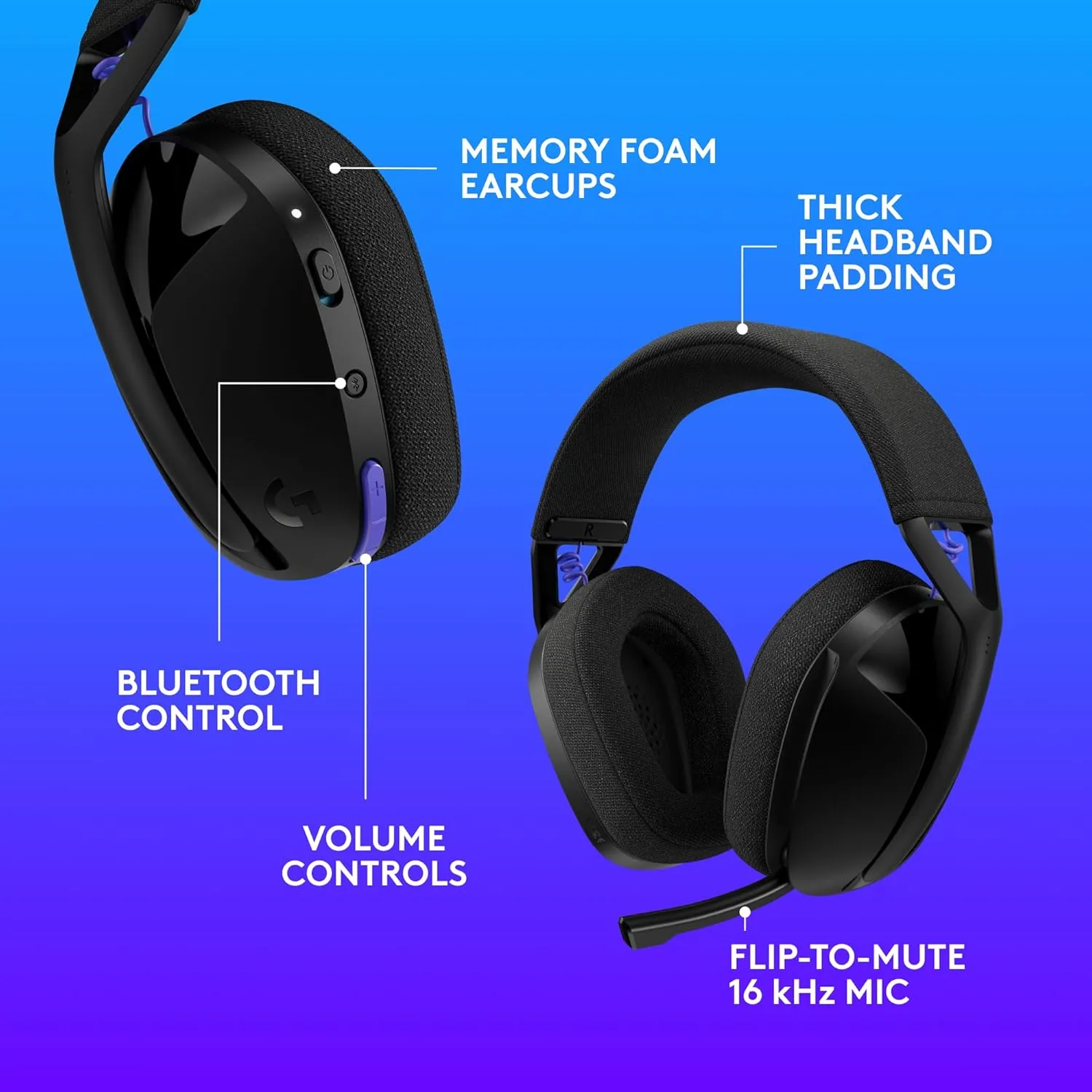 Logitech G321 Lightspeed Wireless Bluetooth Gaming Headset, Dynamic Comfort - Black