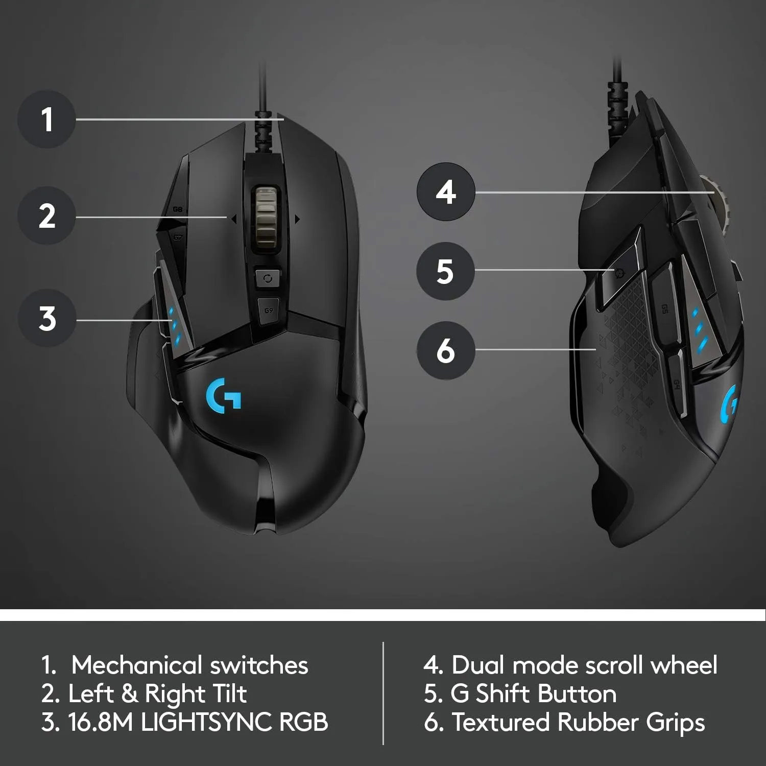 Logitech G502 HERO High Performance Wired Gaming Mouse, HERO 25K Sensor, 25,600 DPI, RGB, Adjustable Weights, 11 Programmable Buttons, On-Board Memory, PC / Mac Black Wired Mouse