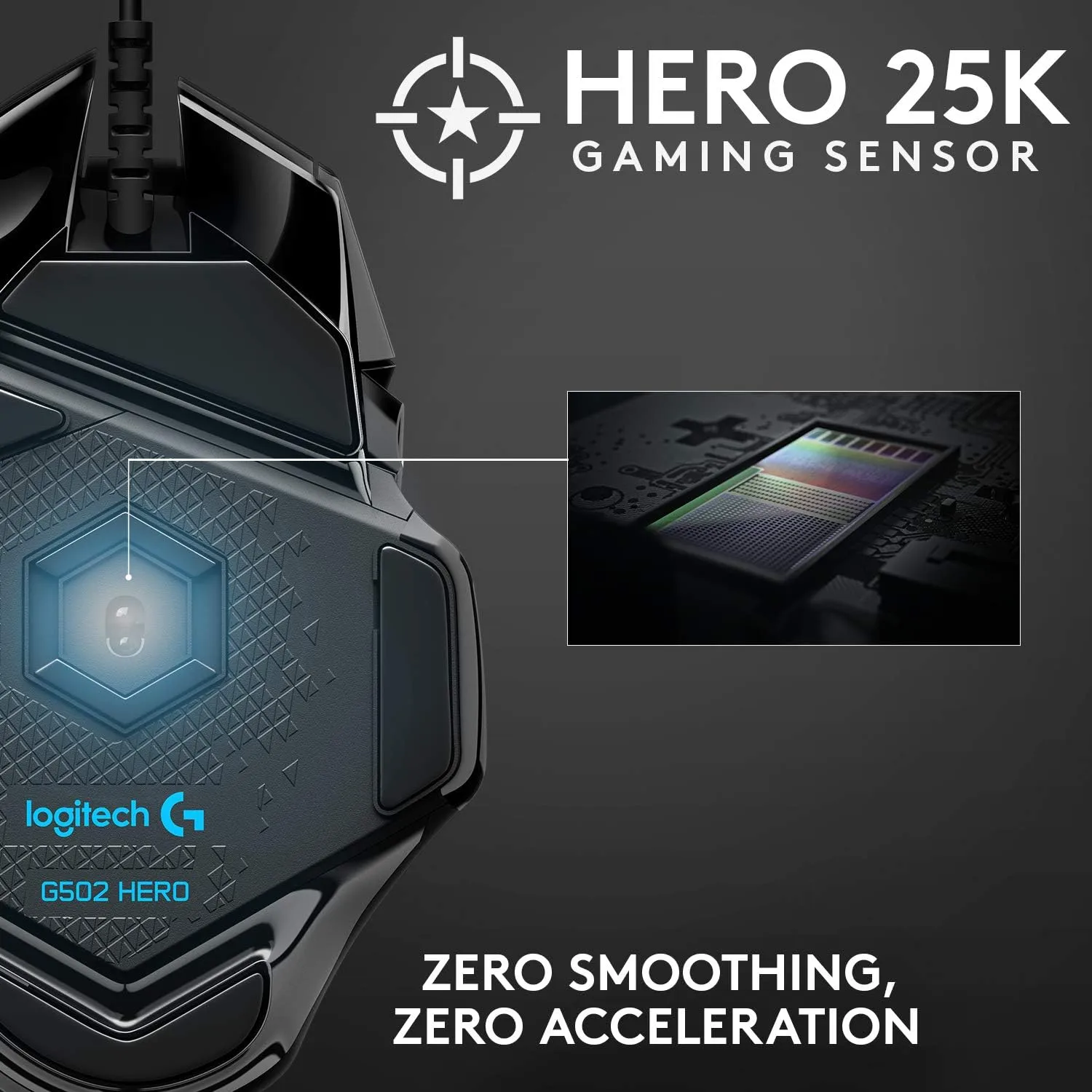 Logitech G502 HERO High Performance Wired Gaming Mouse, HERO 25K Sensor, 25,600 DPI, RGB, Adjustable Weights, 11 Programmable Buttons, On-Board Memory, PC / Mac Black Wired Mouse