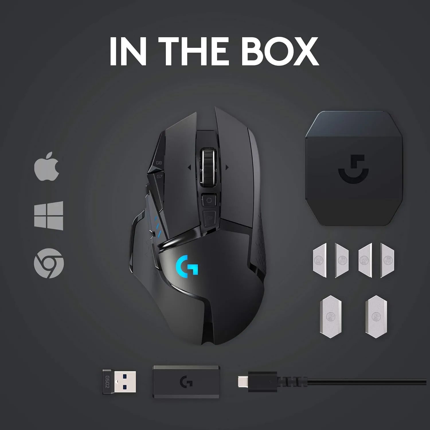 Logitech G502 Lightspeed Wireless Gaming Mouse with Hero 25K Sensor, PowerPlay Compatible, Tunable Weights and Lightsync RGB - Black Black Mouse