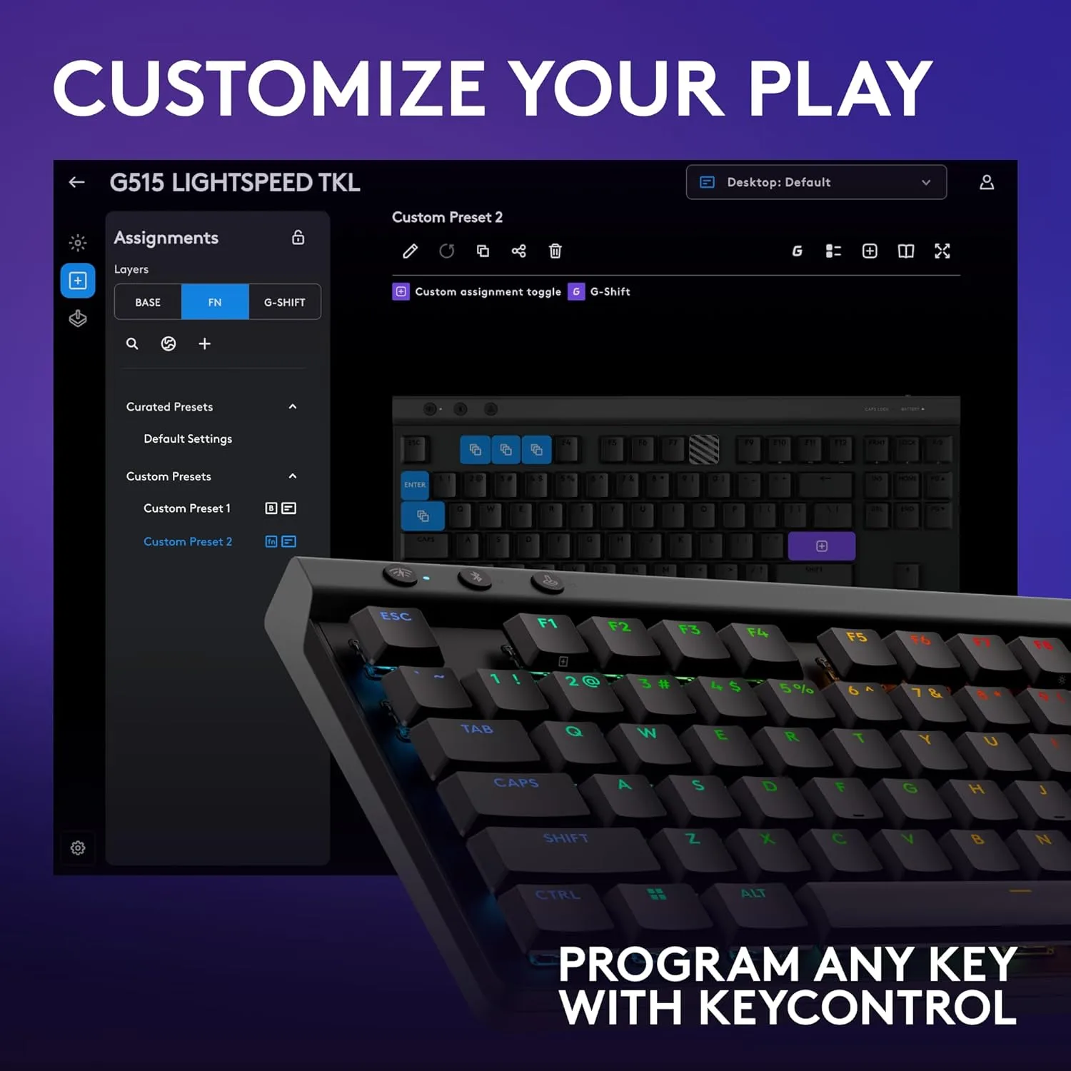 Logitech G G515 TKL Low-Profile Gaming Keyboard, LIGHTSYNC RGB