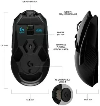 Logitech G903 LIGHTSPEED Wireless Gaming Mouse — HERO 25K Sensor, PowerPlay Compatible, 140+ Hr Battery, Black
