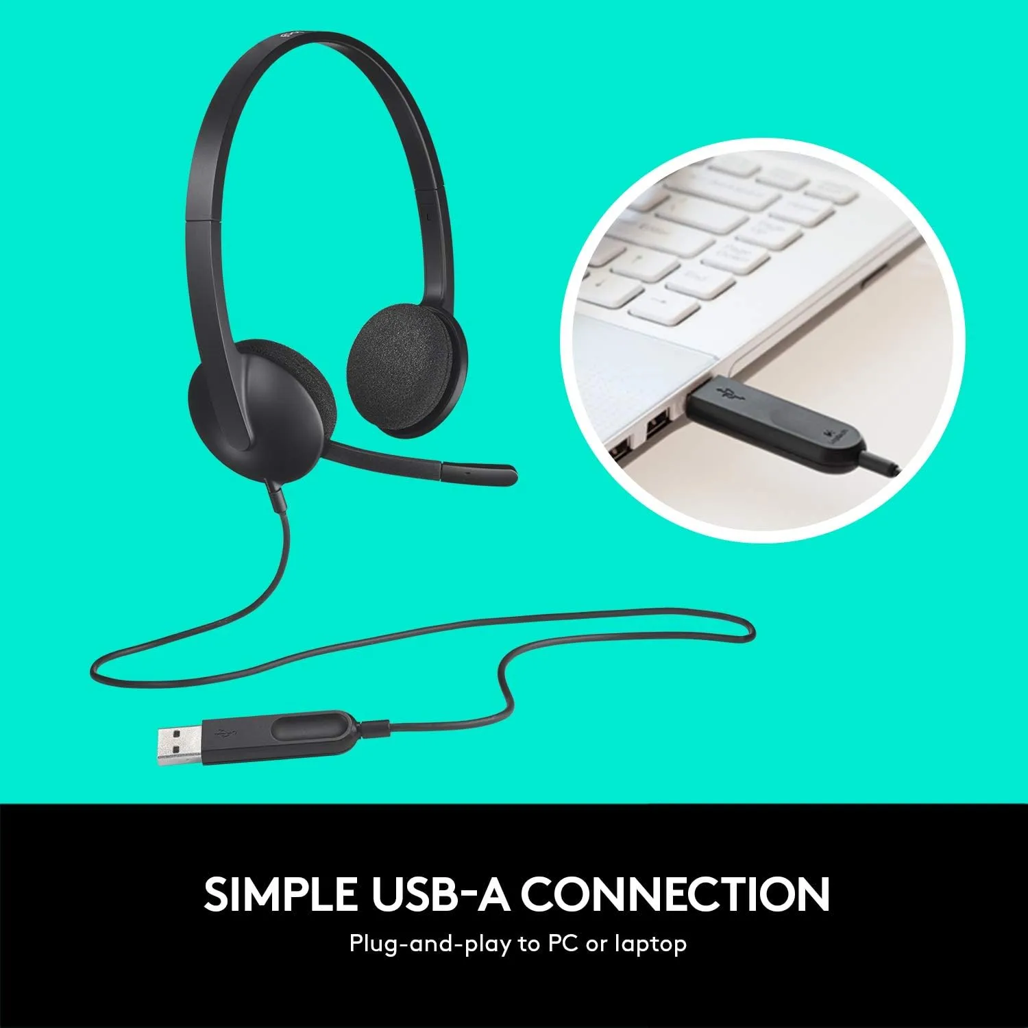 Logitech USB Headset H340, Stereo, USB Headset for Windows and Mac - Black