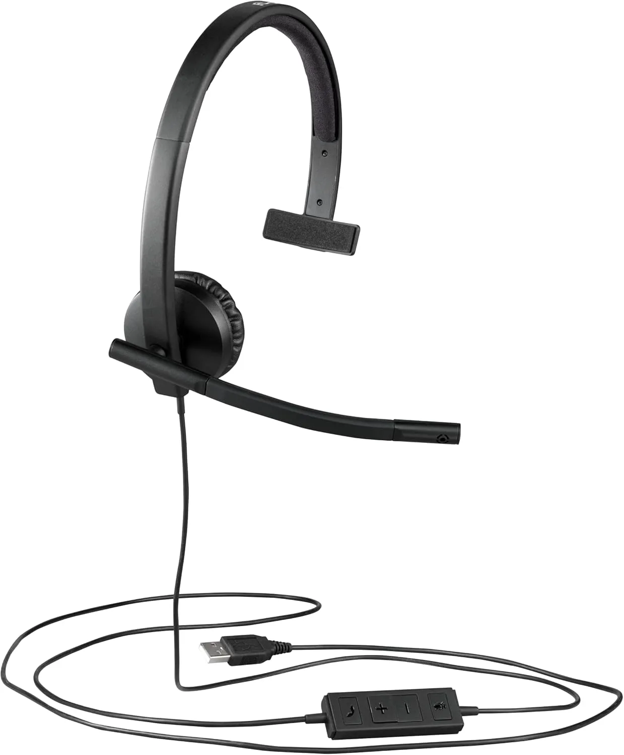 Logitech H570e Wired Headset, Mono Headphones with Noise-Cancelling Microphone, USB, In-Line Controls with Mute Button, Indicator LED, PC/Mac/Laptop - Black