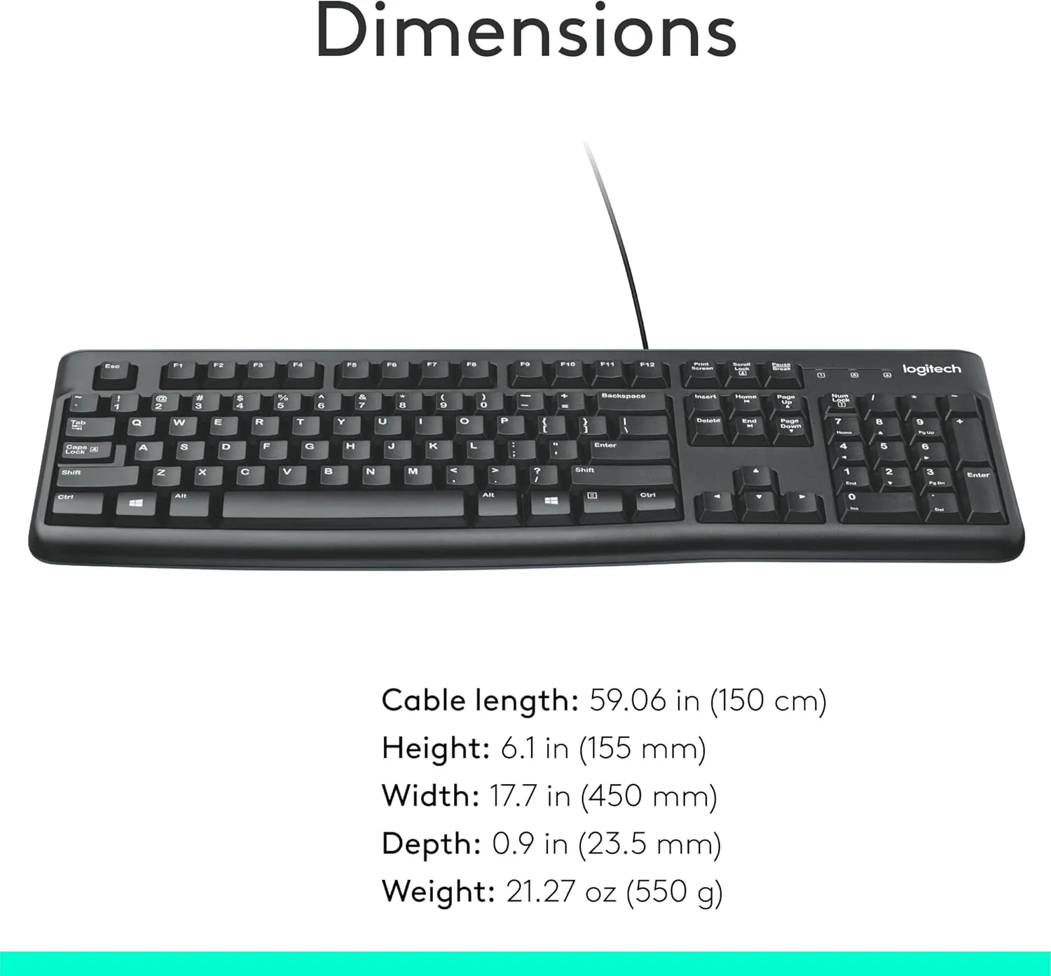 Logitech K120 Wired Keyboard for Windows, Plug and Play, Full-Size, Spill-Resistant, Curved Space Bar, Compatible with PC