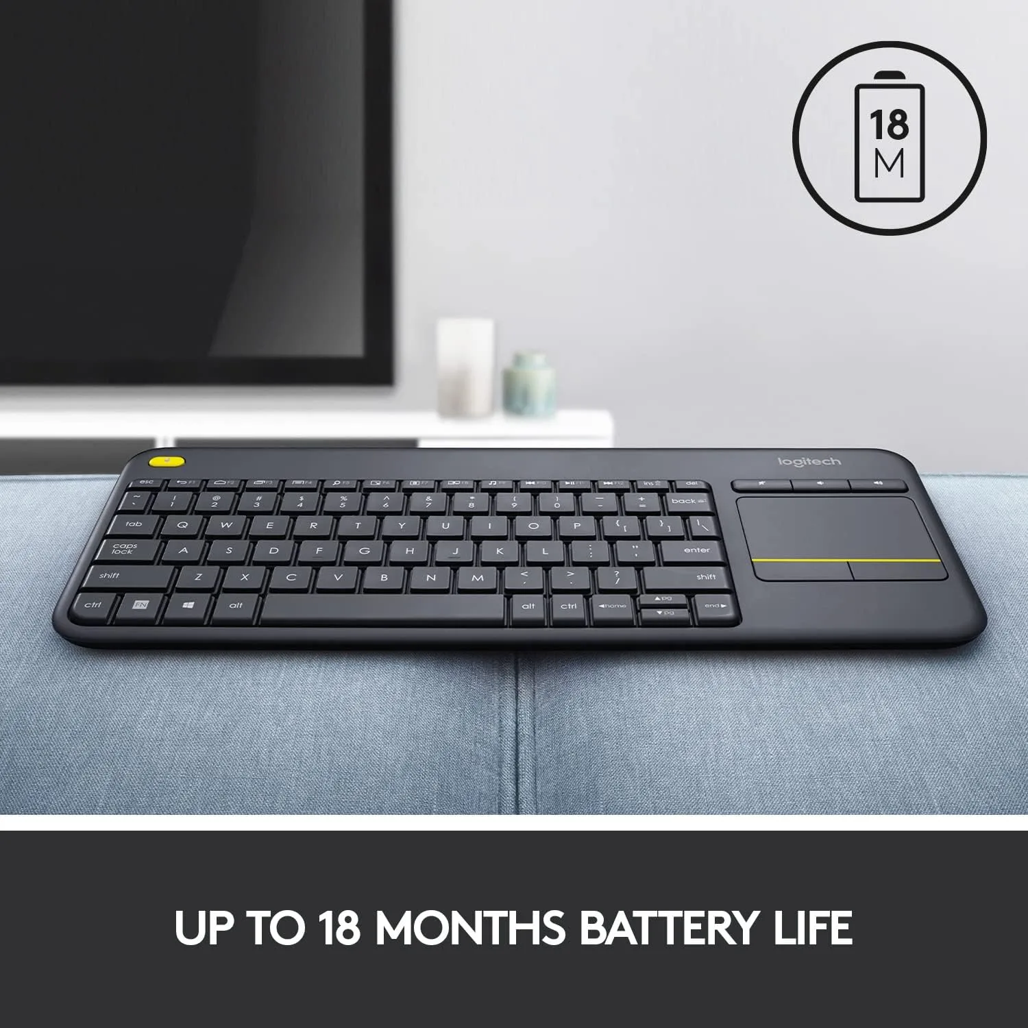 Logitech K400 Plus Wireless Touch TV Keyboard With Easy Media Control and Built-in Touchpad