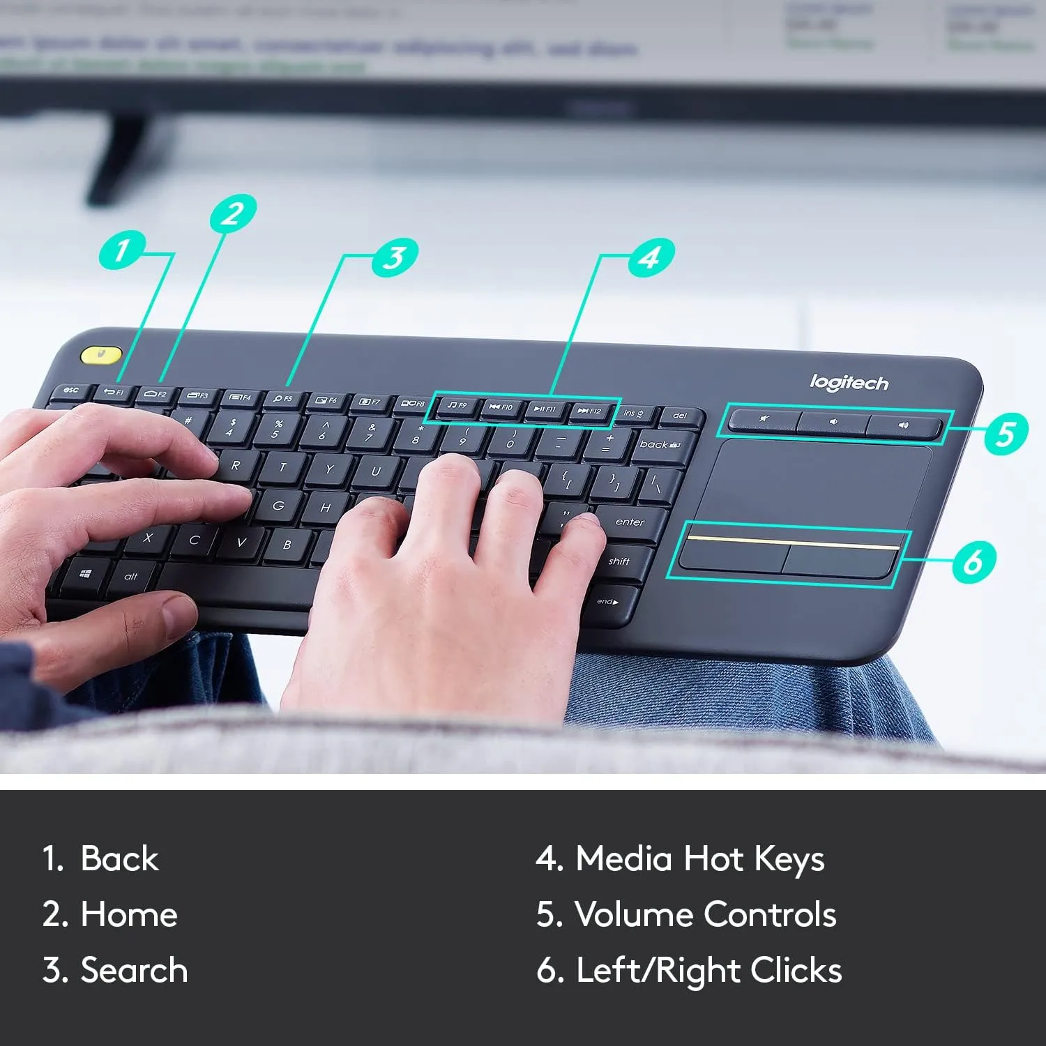 Logitech K400 Plus Wireless Touch TV Keyboard With Easy Media Control and Built-in Touchpad