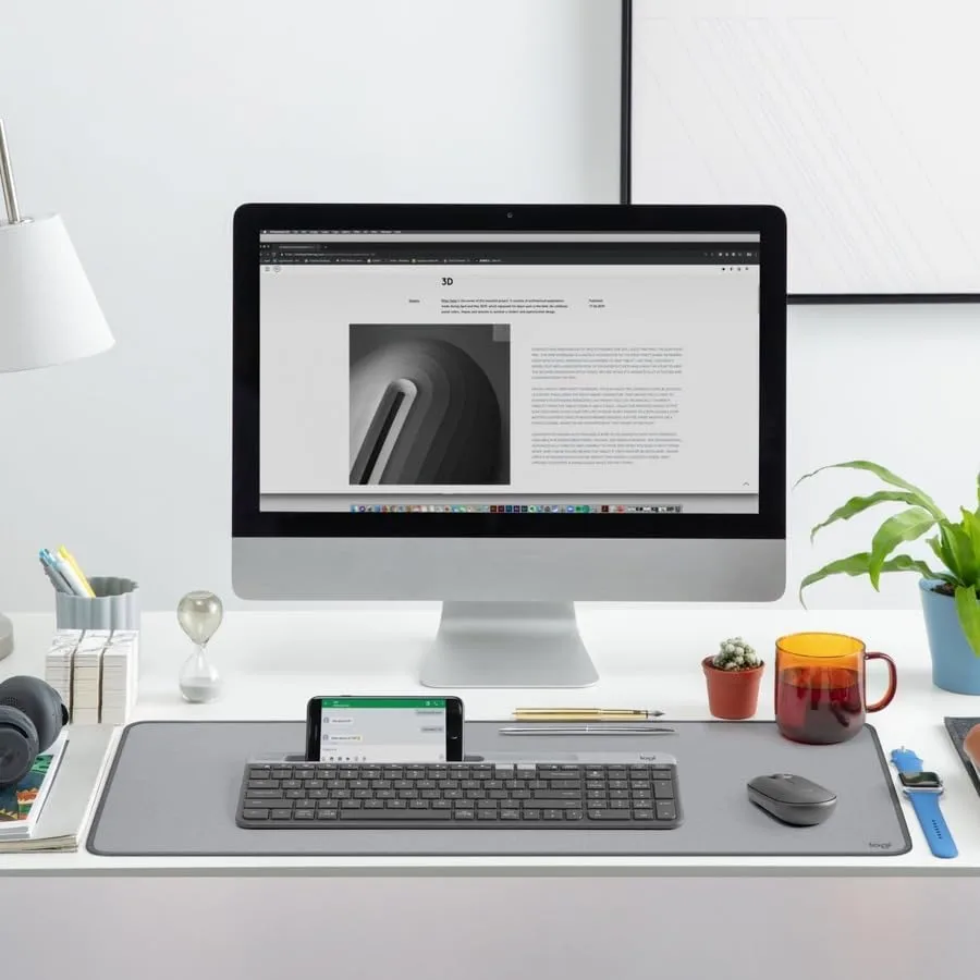 Logitech K585 Multi-Device Slim Wireless Keyboard, Built-in Cradle for Device; for Laptop, Tablet, Desktop, Smartphone