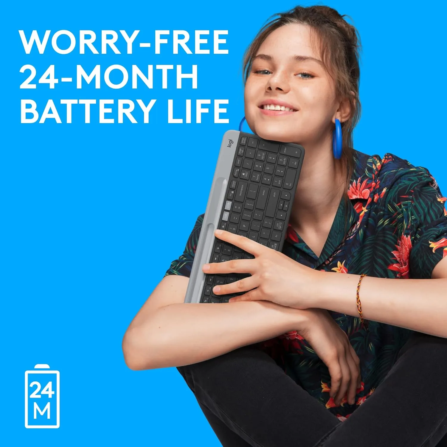 Logitech K585 Multi-Device Slim Wireless Keyboard, Built-in Cradle for Device; for Laptop, Tablet, Desktop, Smartphone