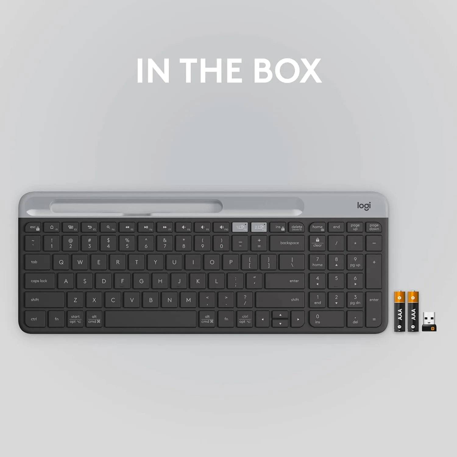 Logitech K585 Multi-Device Slim Wireless Keyboard, Built-in Cradle for Device; for Laptop, Tablet, Desktop, Smartphone