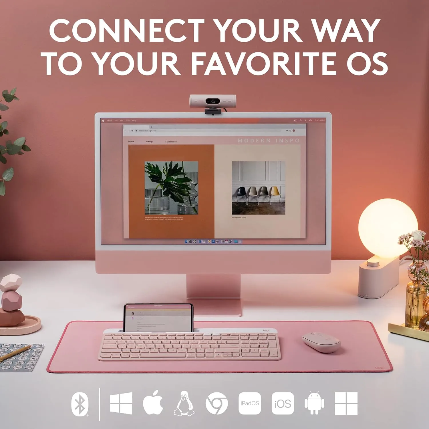 Logitech K585 Multi-Device Slim Wireless Keyboard, Built-in Cradle - Rose