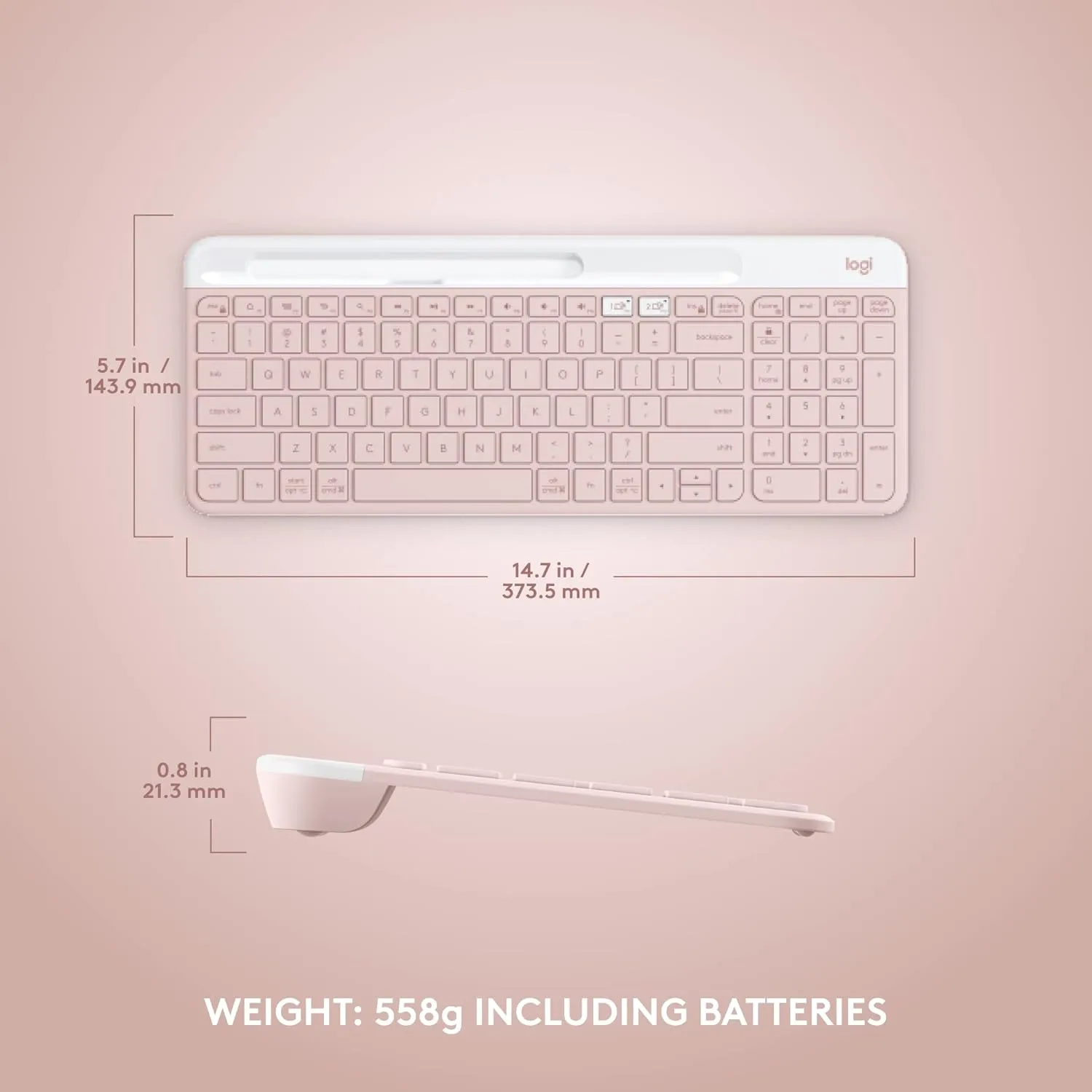 Logitech K585 Multi-Device Slim Wireless Keyboard, Built-in Cradle - Rose