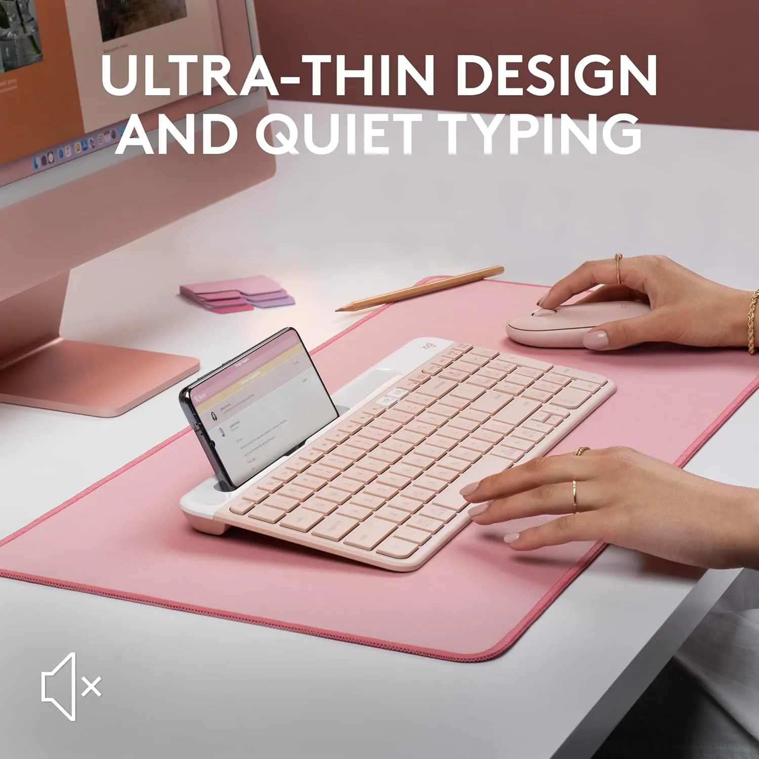 Logitech K585 Multi-Device Slim Wireless Keyboard, Built-in Cradle - Rose