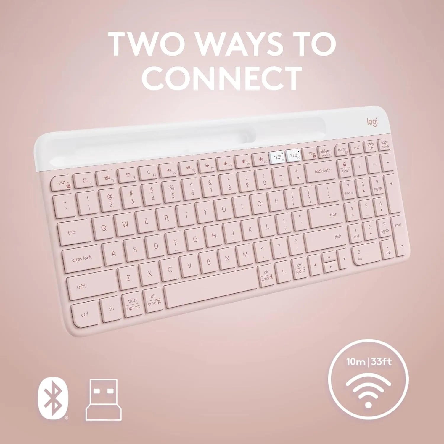 Logitech K585 Multi-Device Slim Wireless Keyboard, Built-in Cradle - Rose