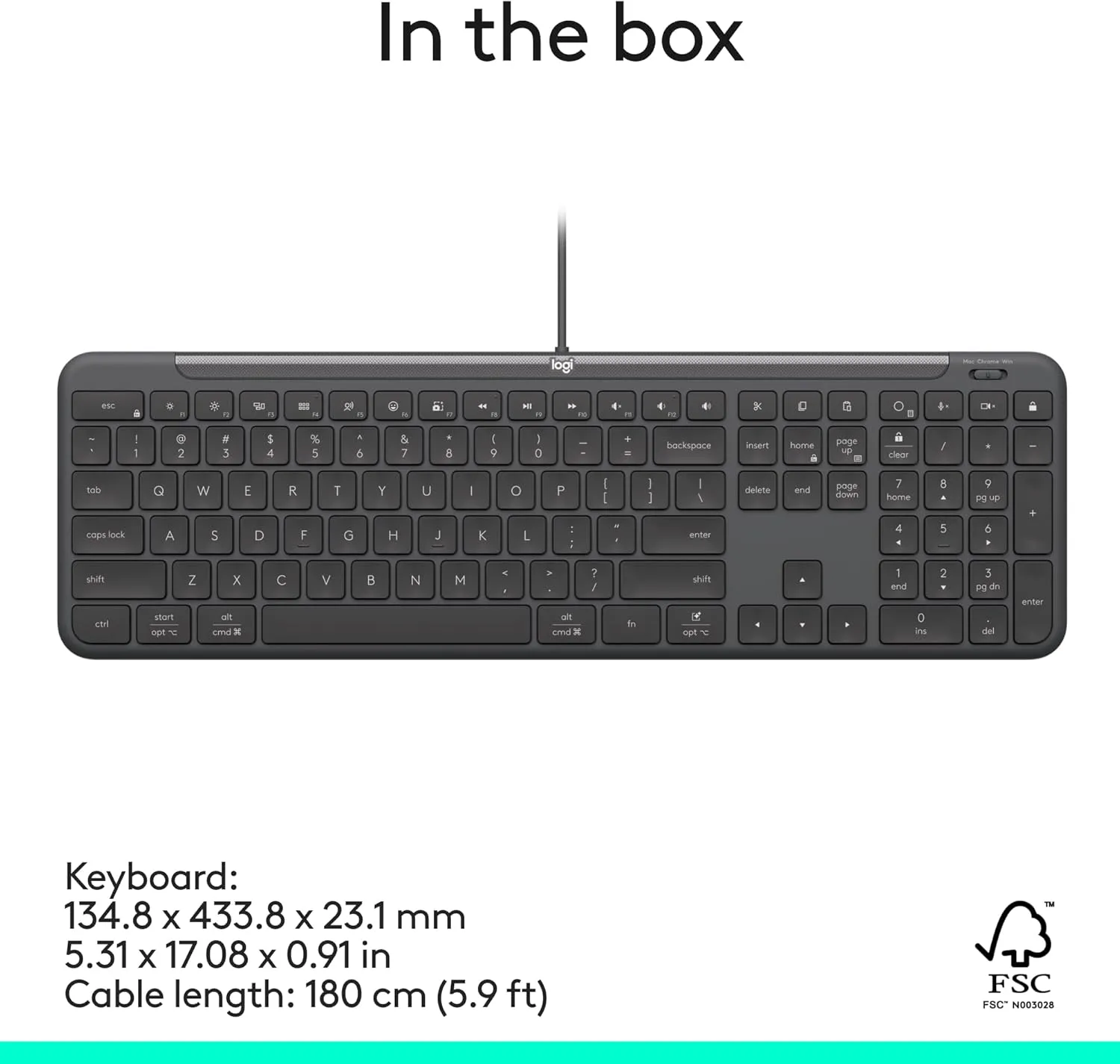 LOGITECH Signature Slim Wired for Business - Full-Size USB-C Keyboard