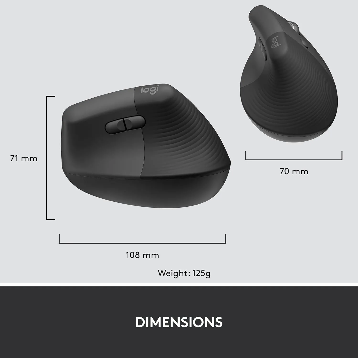 Logitech Lift for Business, Vertical Ergonomic Mouse, Wireless, Bluetooth or Secured Logi Bolt USB, Quiet clicks