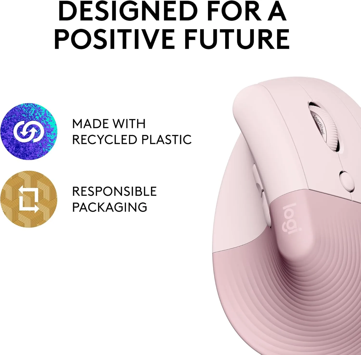 Logitech Lift Vertical Ergonomic Mouse, Wireless, Bluetooth or Logi Bolt USB receiver, Quiet clicks, 4 buttons
