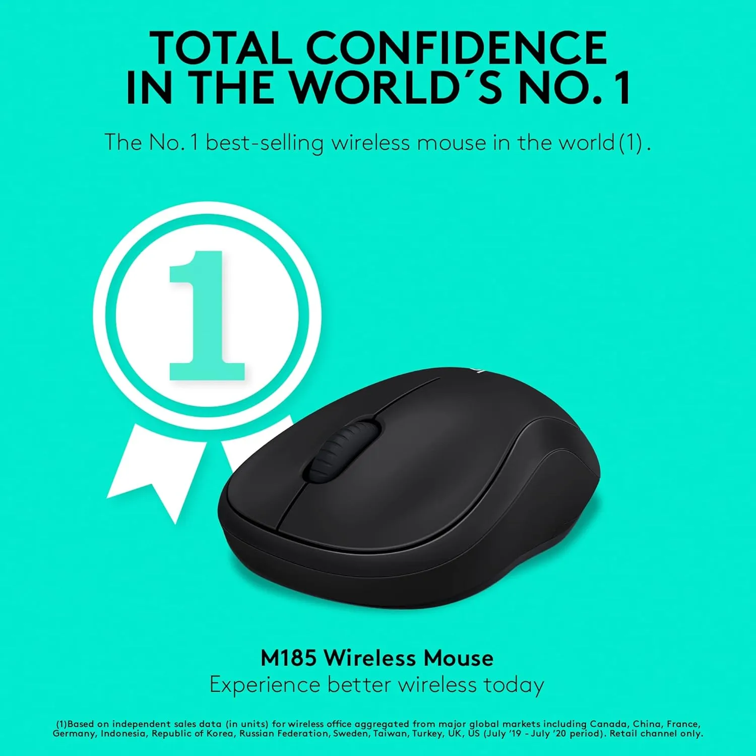 LOGITECH M185 Wireless Mouse, 2.4GHz with USB Nano Receiver, 1000 DPI, Ambidextrous
