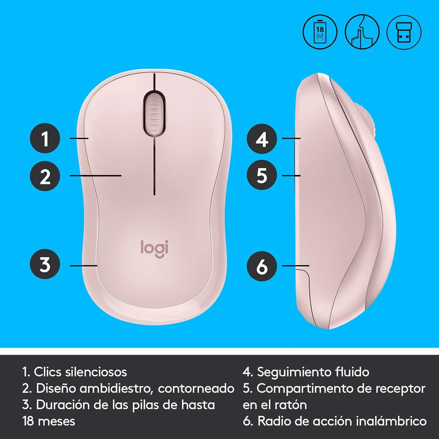 Logitech M220 SILENT Wireless Mouse, Rose