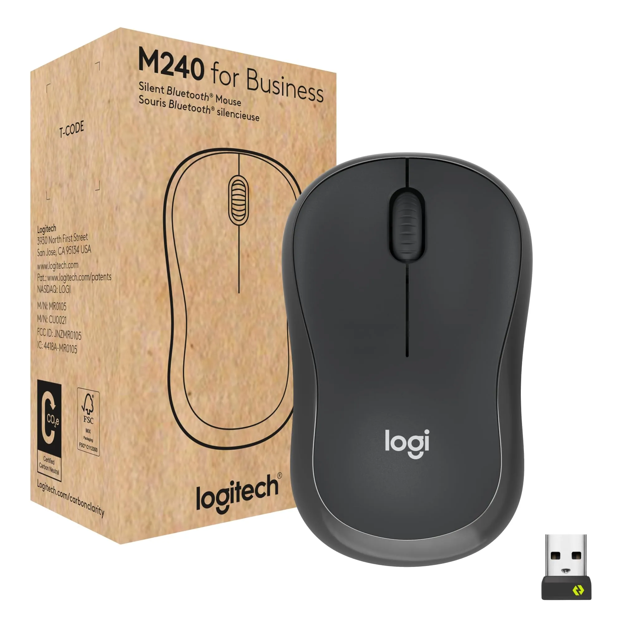 Logitech M240 for Business Silent Wireless Mouse with Logi Bolt USB Receiver - Graphite