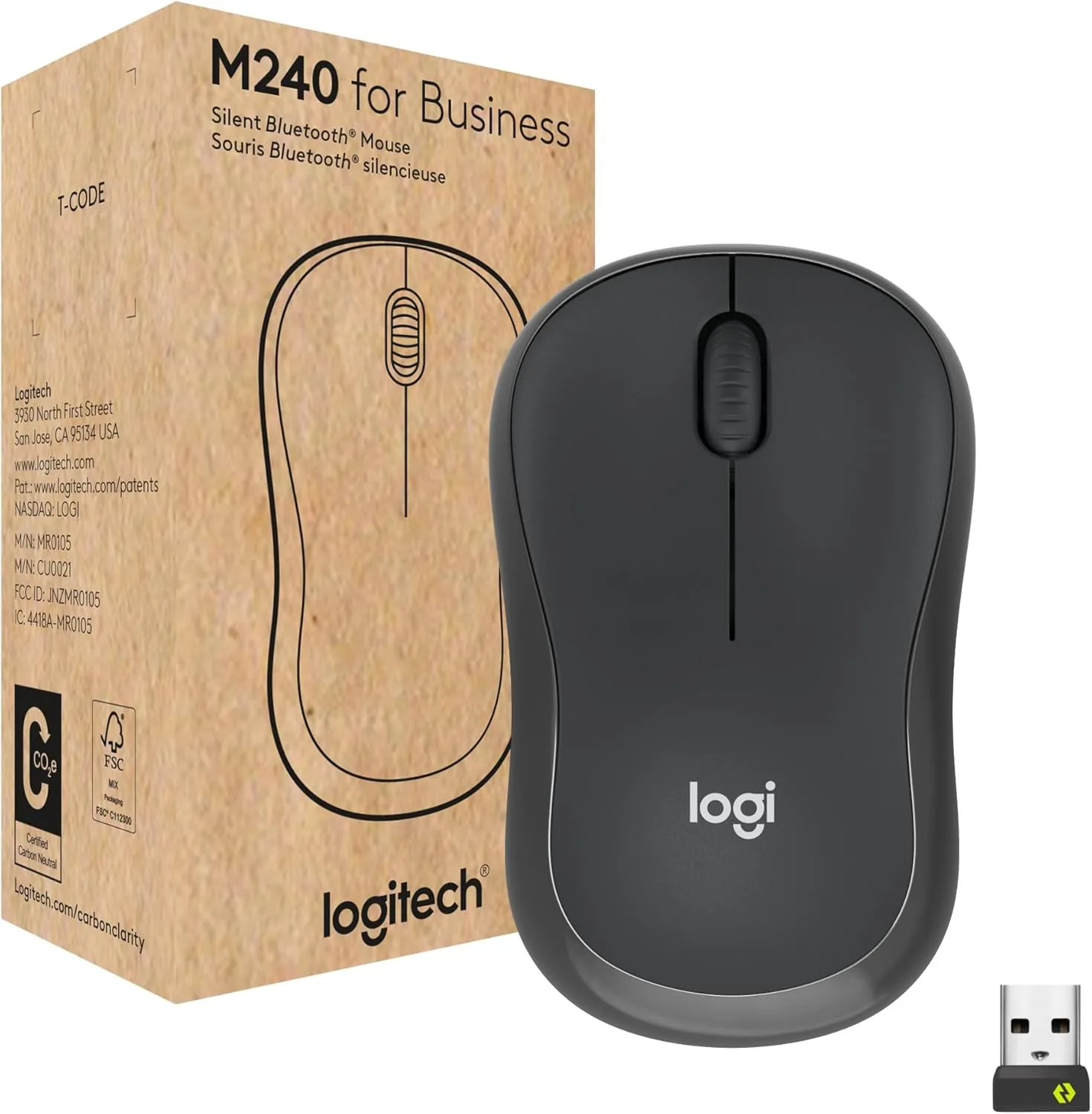 Logitech M240 for Business Silent Wireless Mouse with Logi Bolt USB Receiver - Graphite