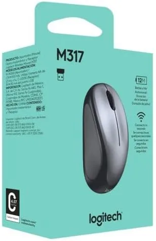 LOGITECH M317 Wireless Mouse, 2.4 GHz with USB Receiver, 1000 DPI, 12 Month Battery