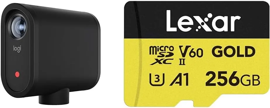 Logitech for Creators Mevo Start, Wireless Live Streaming Camera, Black and Lexar 256GB Professional Gold Micro SD Card 1 Pack & 256 GB Micro SD Card