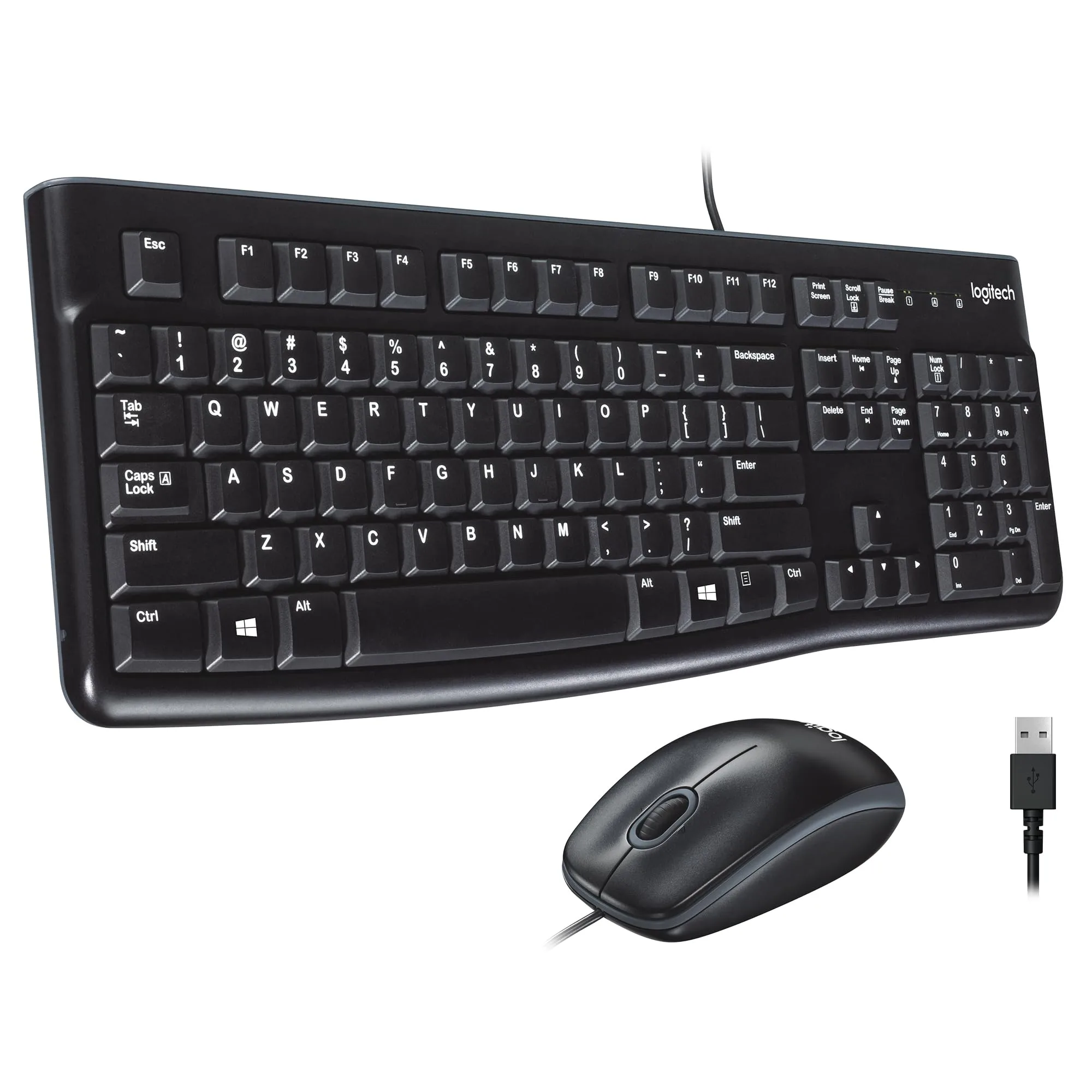 Logitech MK120 Wired Keyboard and Mouse Combo for Windows, Optical Wired Mouse, Full-Size, USB, Compatible with PC