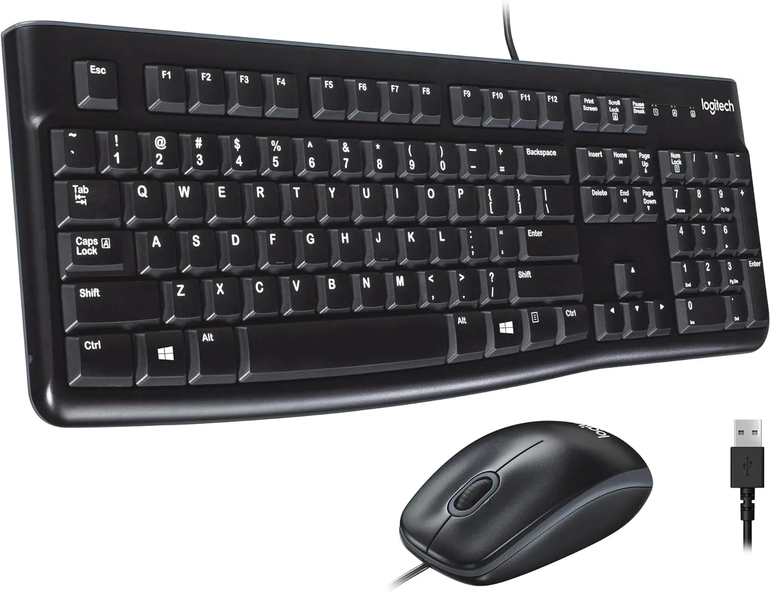 Logitech MK120 Wired Keyboard and Mouse Combo for Windows, Optical Wired Mouse, Full-Size, USB, Compatible with PC