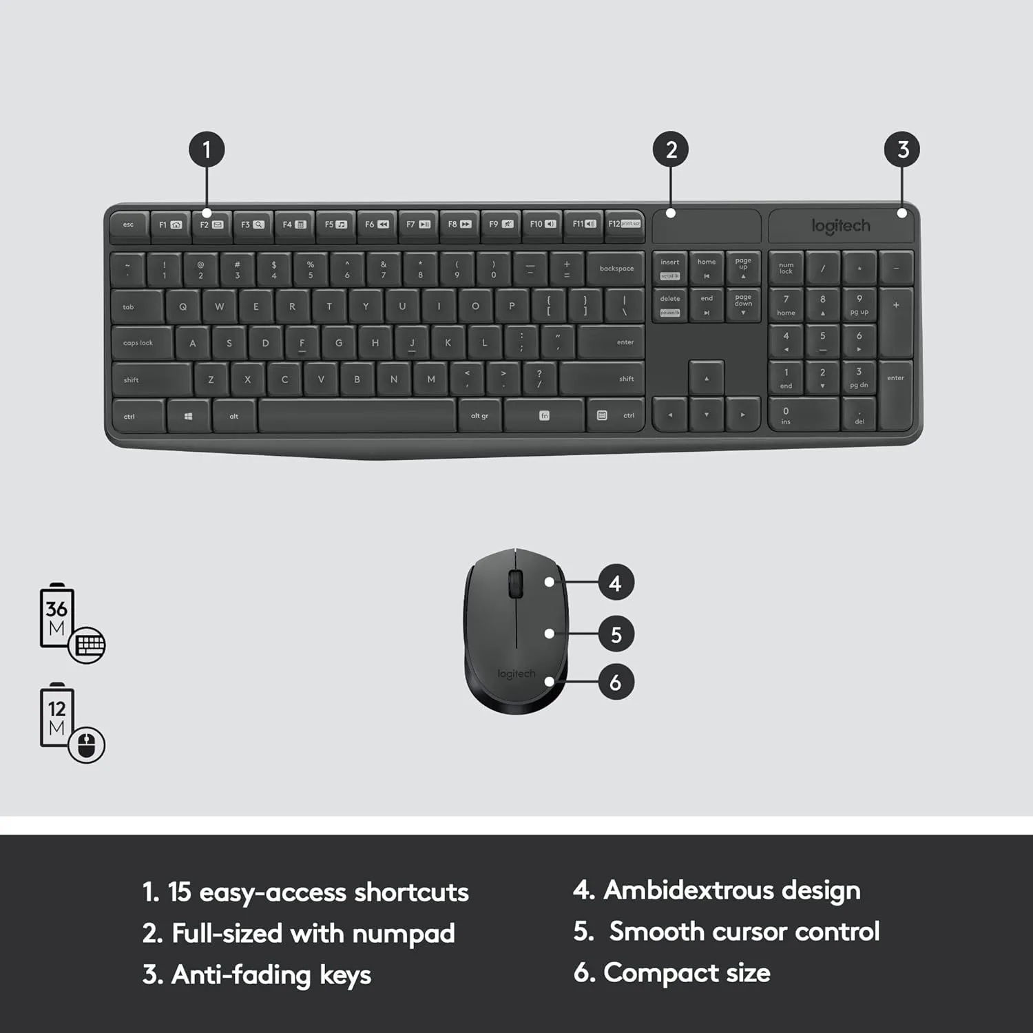 Logitech MK235 Wireless Keyboard and Mouse Combo for Windows, USB Receiver, Long Battery Life
