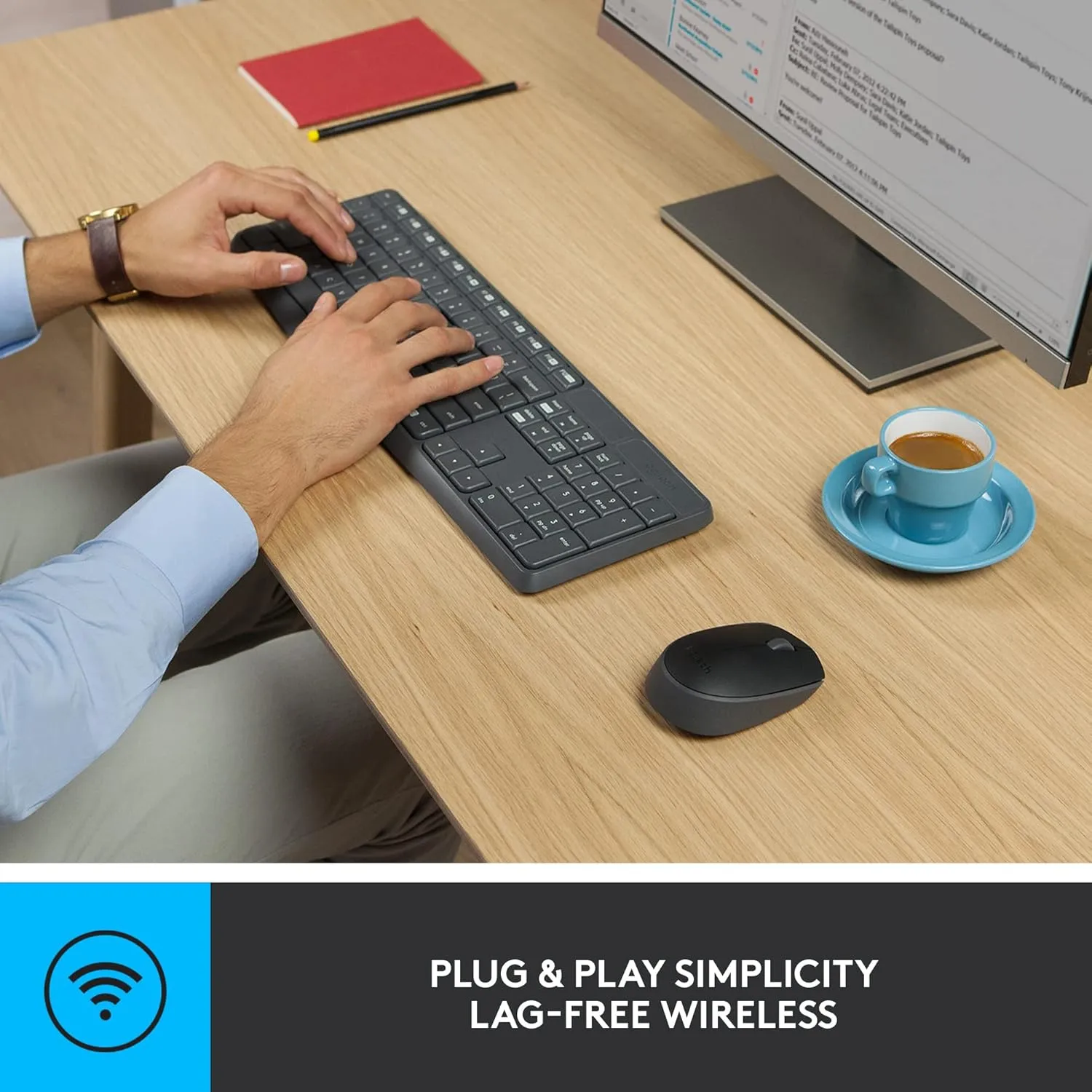 Logitech MK235 Wireless Keyboard and Mouse Combo for Windows, USB Receiver, Long Battery Life
