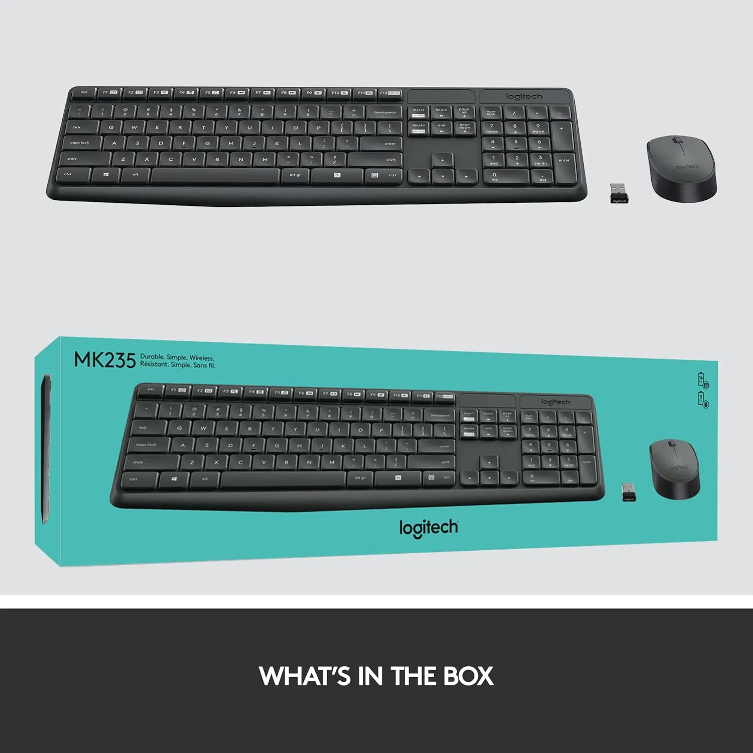 Logitech MK235 Wireless Keyboard and Mouse Combo for Windows, USB Receiver, Long Battery Life