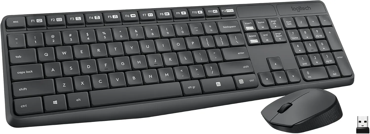Logitech MK235 Wireless Keyboard and Mouse Combo for Windows, USB Receiver, Long Battery Life