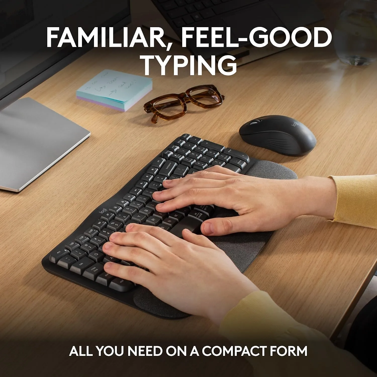 Logitech Wave Keys MK670 Wireless Ergonomic Keyboard And Signature M550 L Wireless Mouse Combo, Graphite, 920-012059