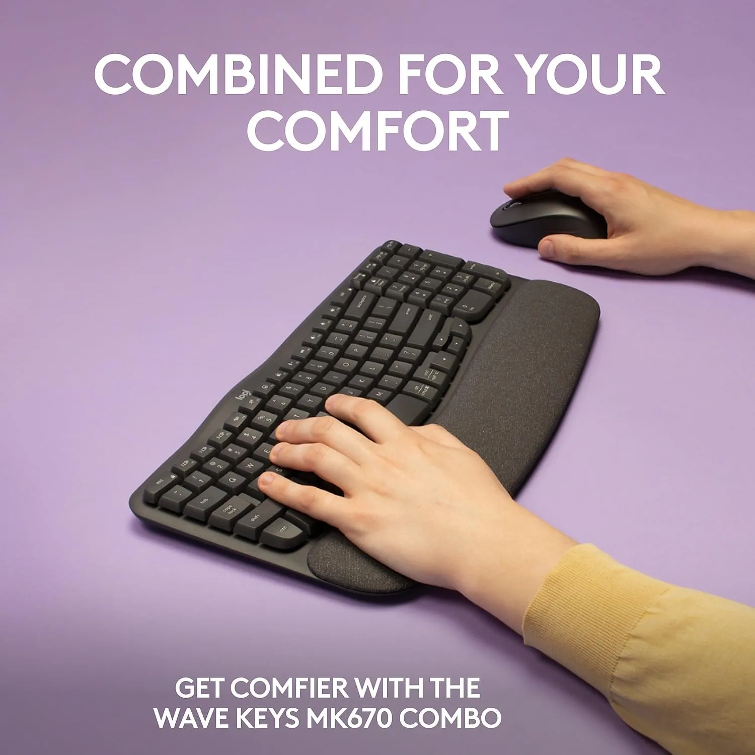 Logitech Wave Keys MK670 Wireless Ergonomic Keyboard And Signature M550 L Wireless Mouse Combo, Graphite, 920-012059