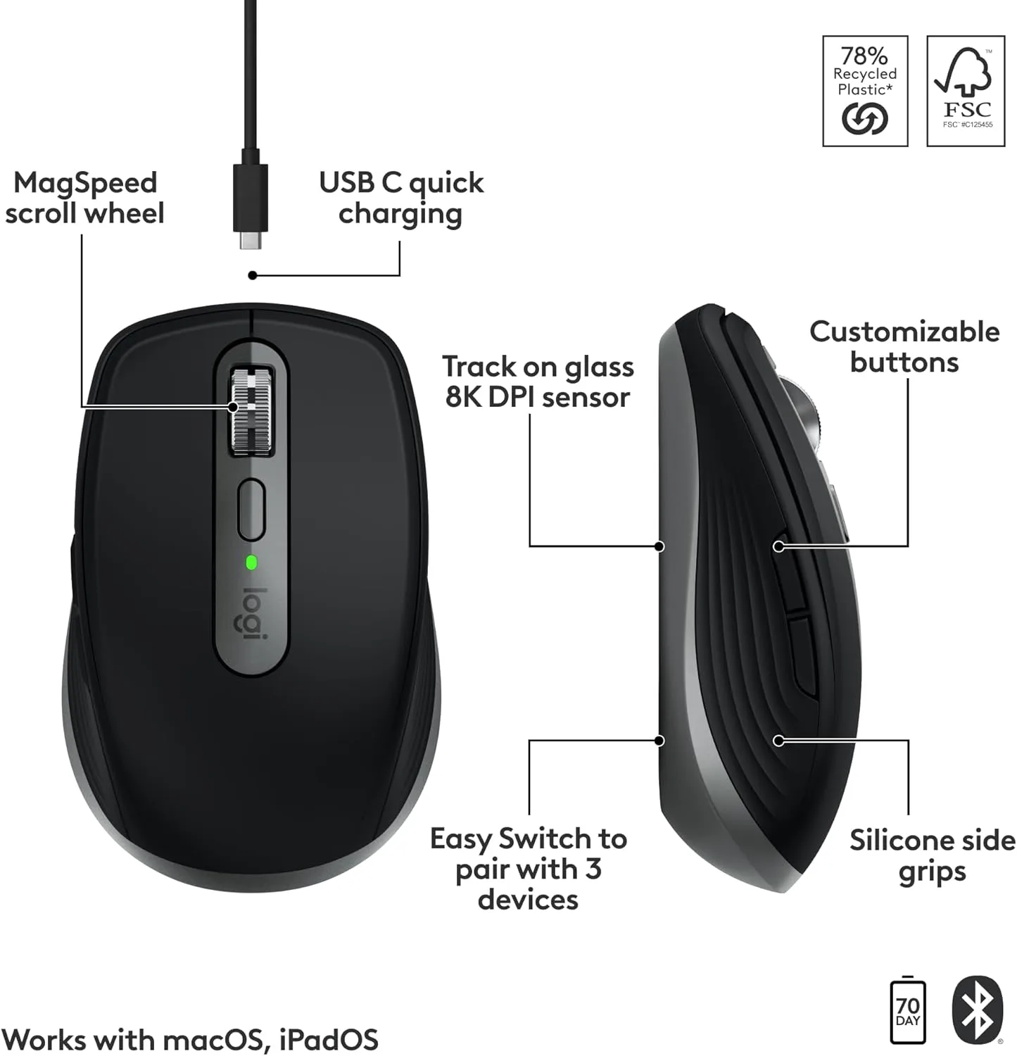 LOGITECH MX Anywhere 3S for Mac Compact Wireless Bluetooth Mouse