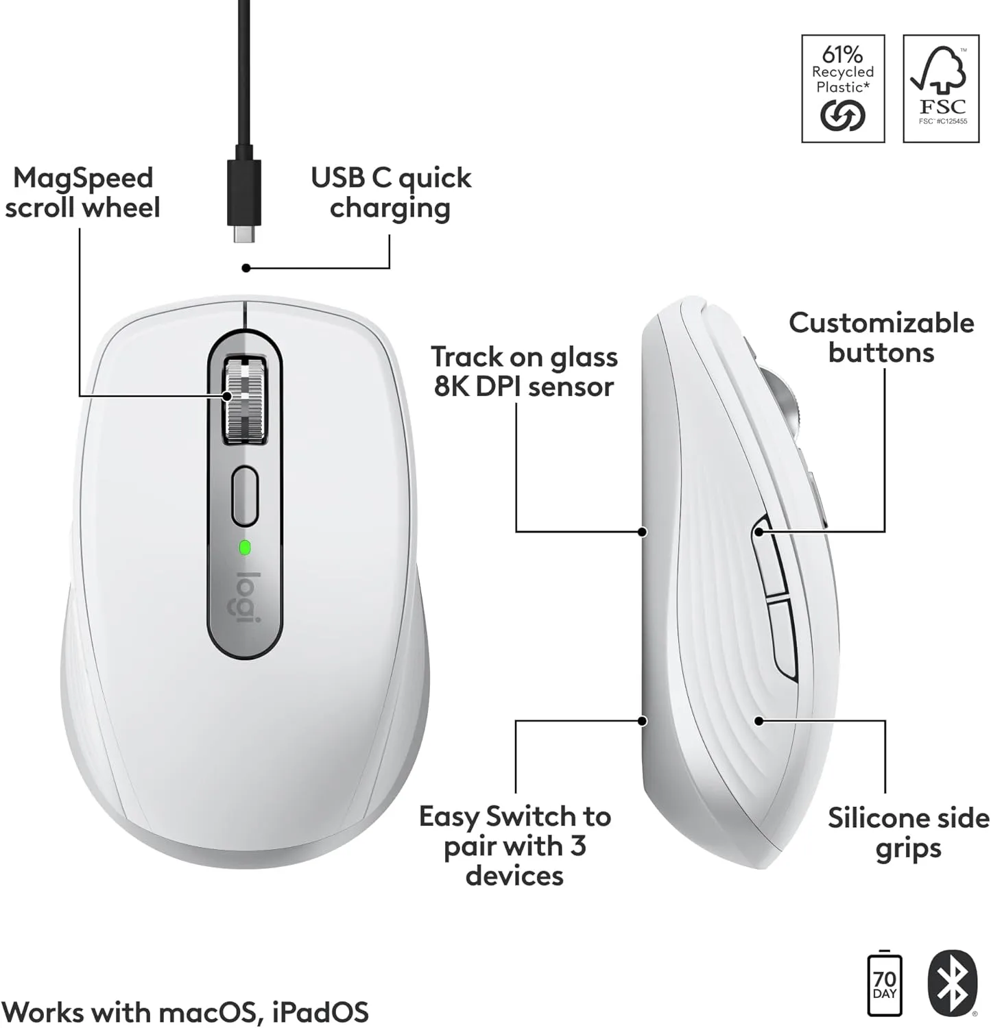 LOGITECH MX Anywhere 3S for Mac Compact Wireless Bluetooth Mouse